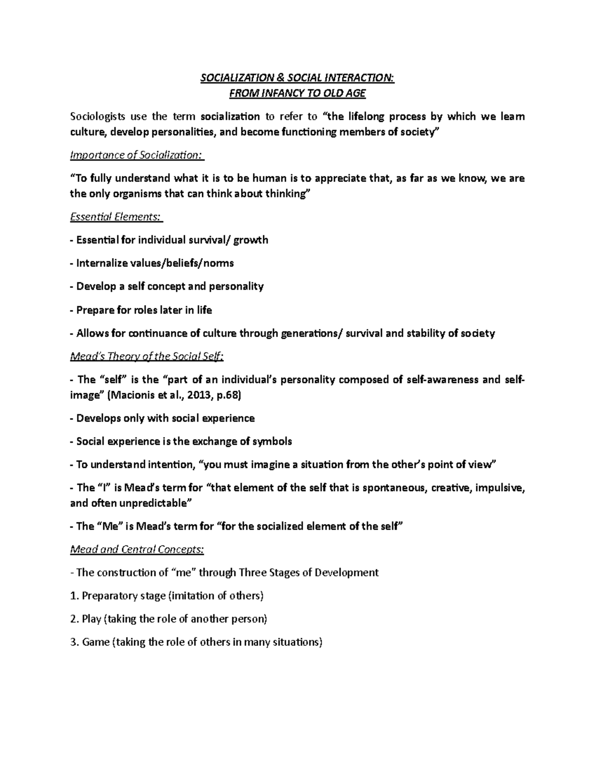 Socialization Week 5 Study Notes - SOCIALIZATION & SOCIAL INTERACTION ...