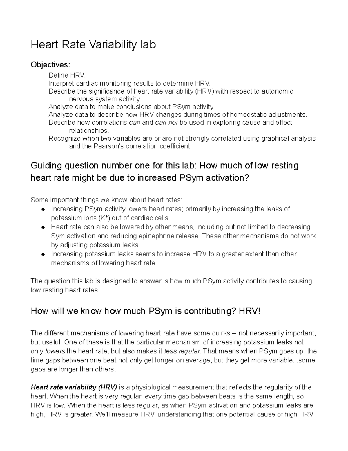 Heart Rate Variability Lab Heart Rate Variability lab Objectives