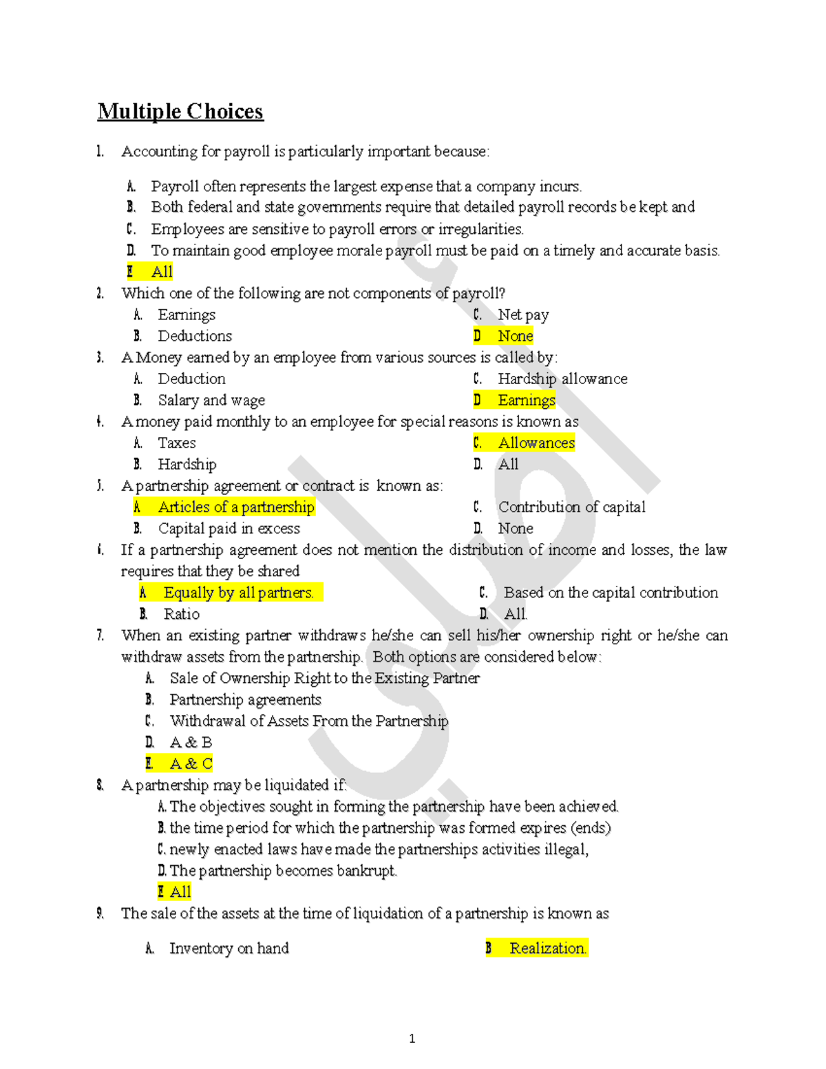 Final Exam Principle accounting Multiple Choices Accounting for