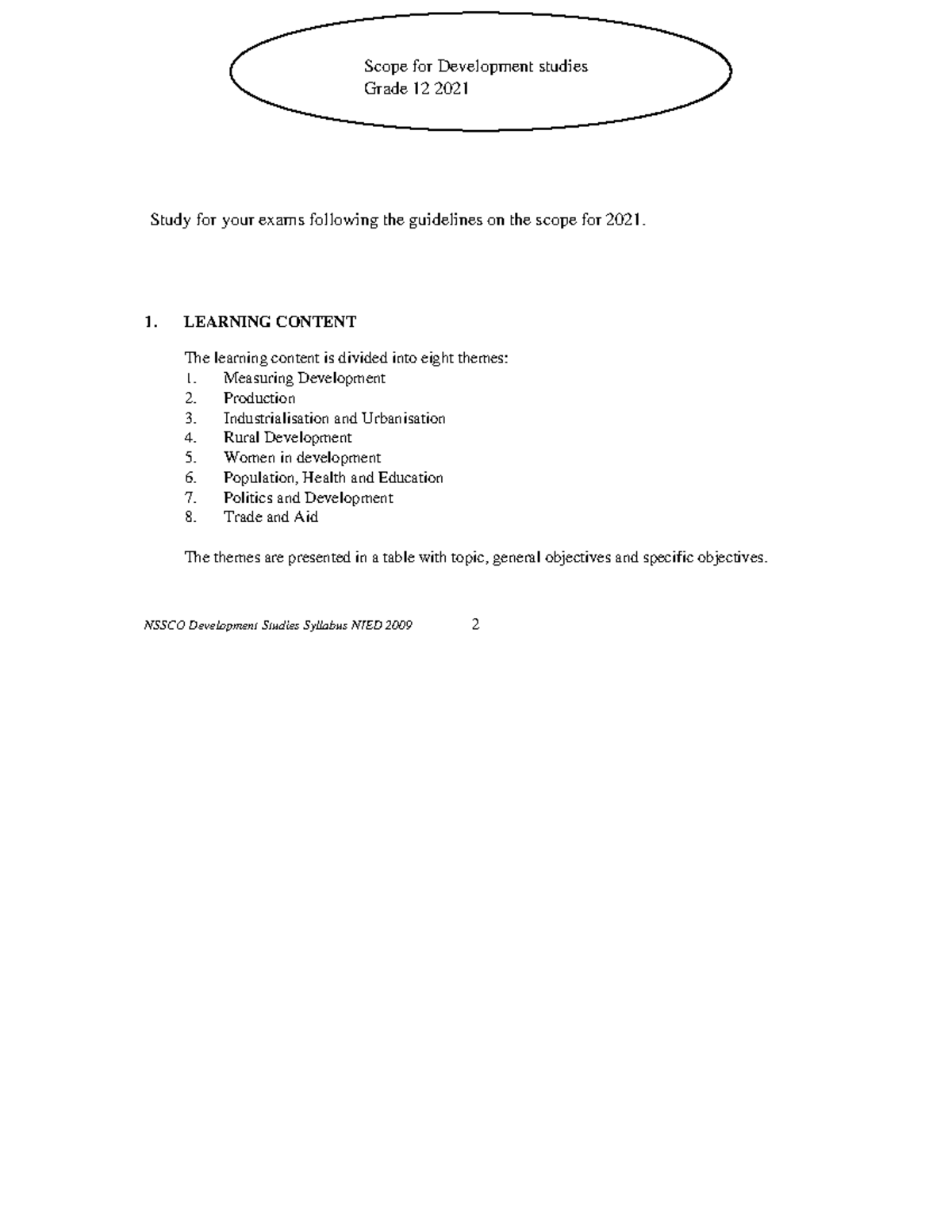 Dev scope 2021grade 12 - Okay - Scope for Development studies Grade 12 ...