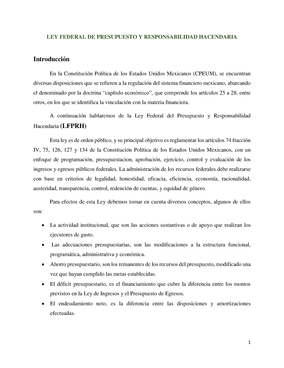 LEY Federal DE Presupuesto Y Responsabilidad Hacendaria - LEY FEDERAL ...