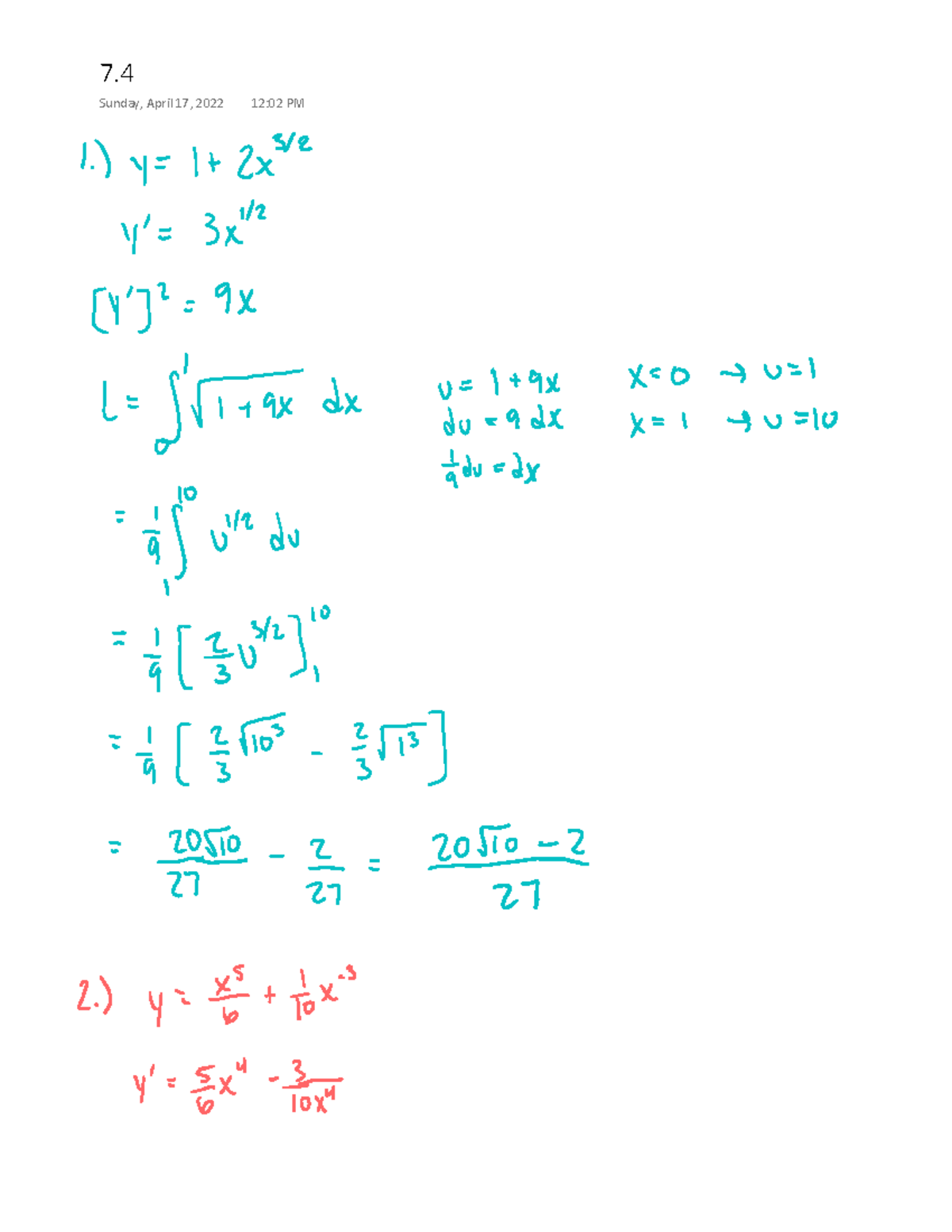 7.4 Practice Problems - MTH 162 - 7. Sunday, April 17, 2022 12:02 PM ...