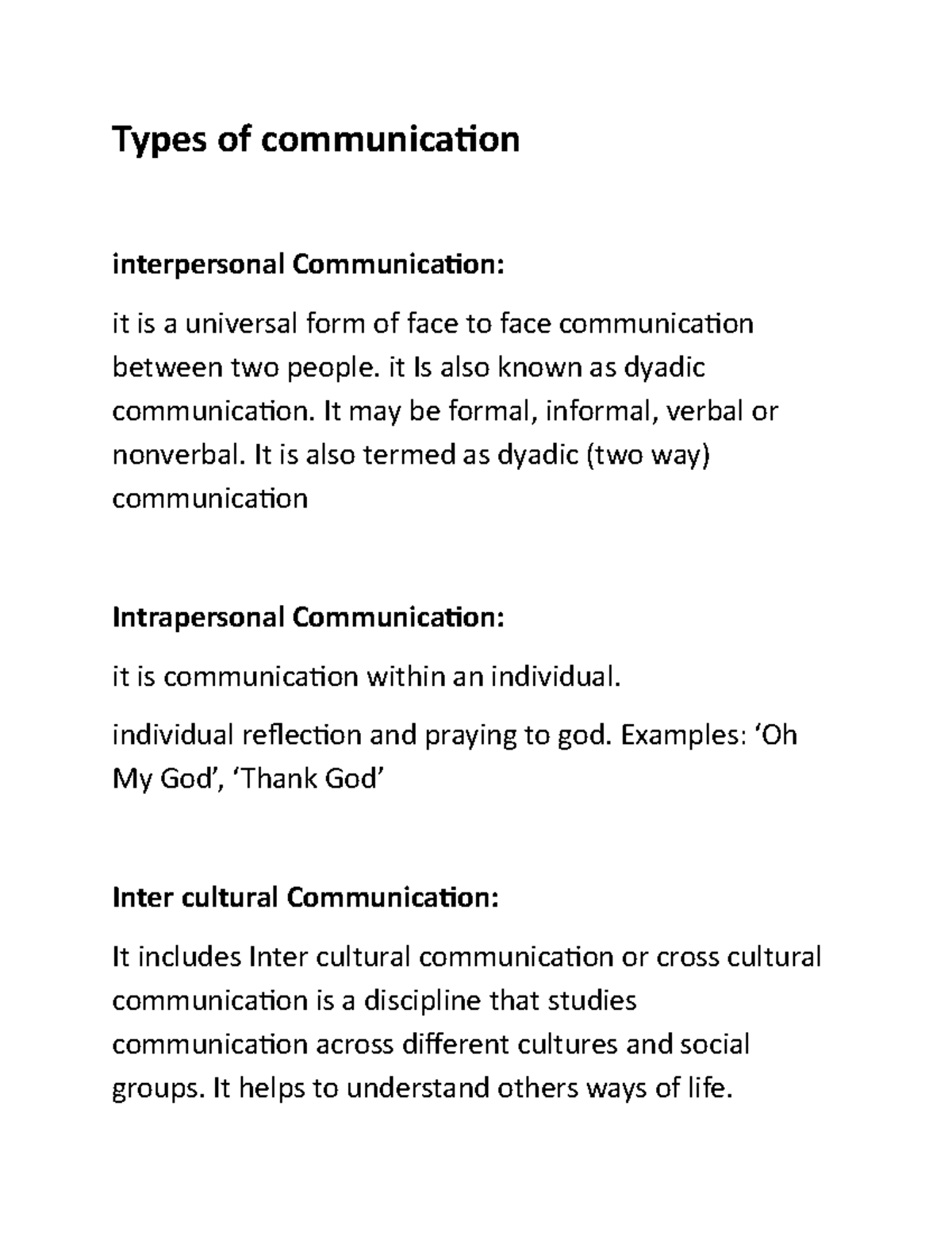 Types of communication Types of communication interpersonal