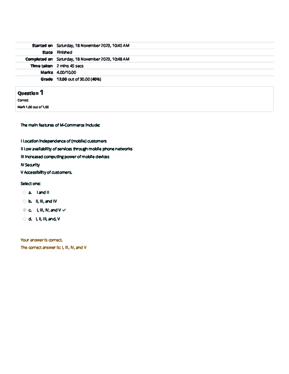 Self-Quiz Unit 1 Attempt review Home - Started on Saturday, 18 November ...