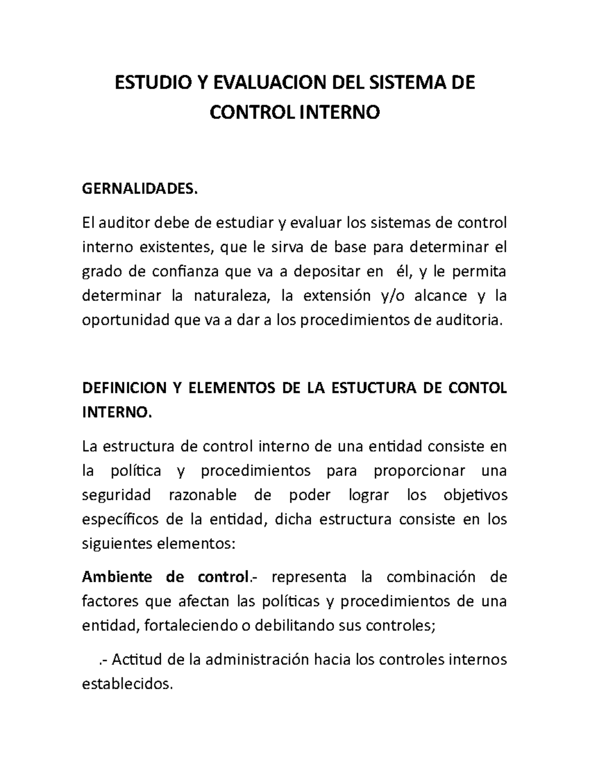 Estudio Y Evaluacion DEL Sistema DE Control Interno ESTUDIO Y