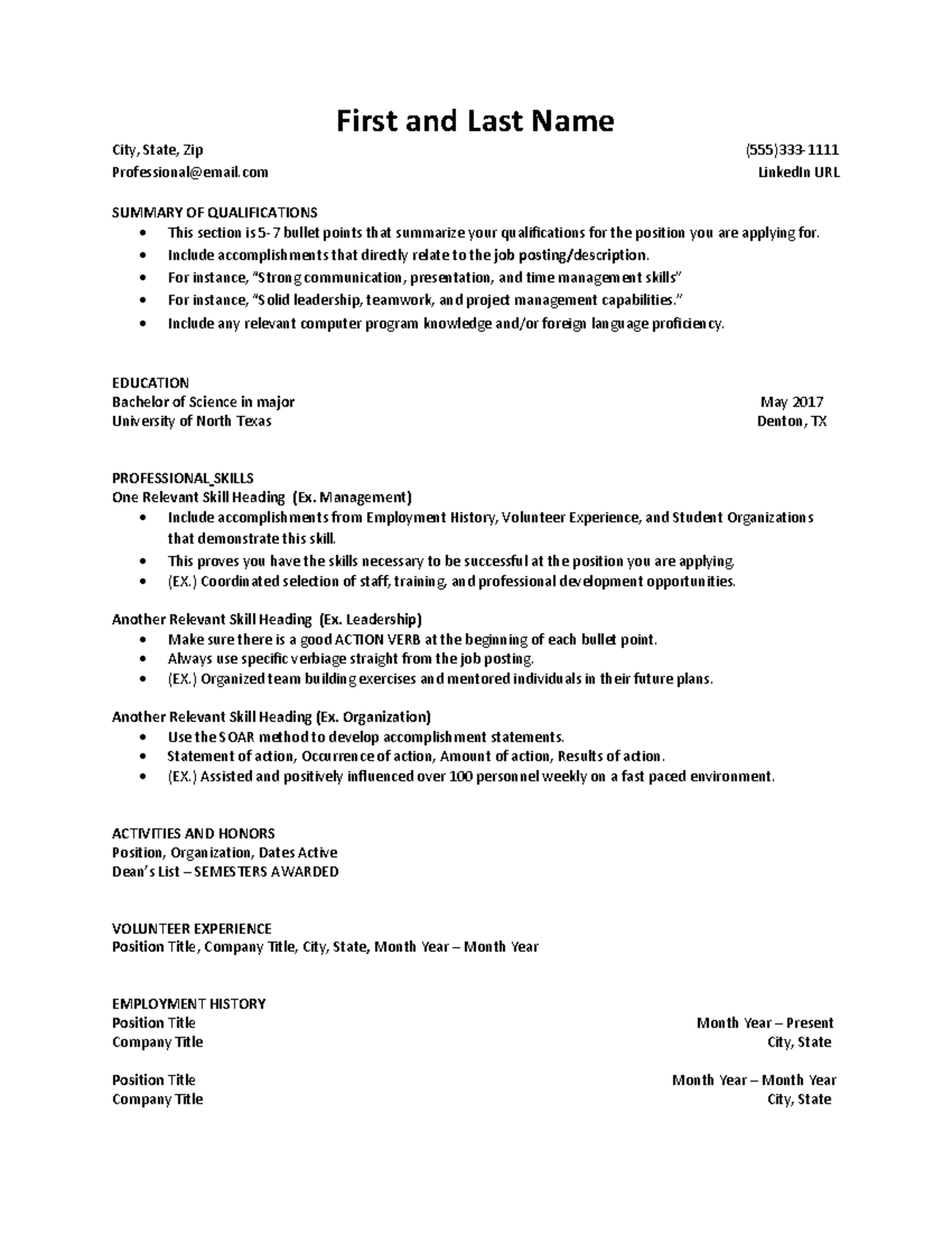 Example-Functional Skills Resume - First and Last Name City, State, Zip ...