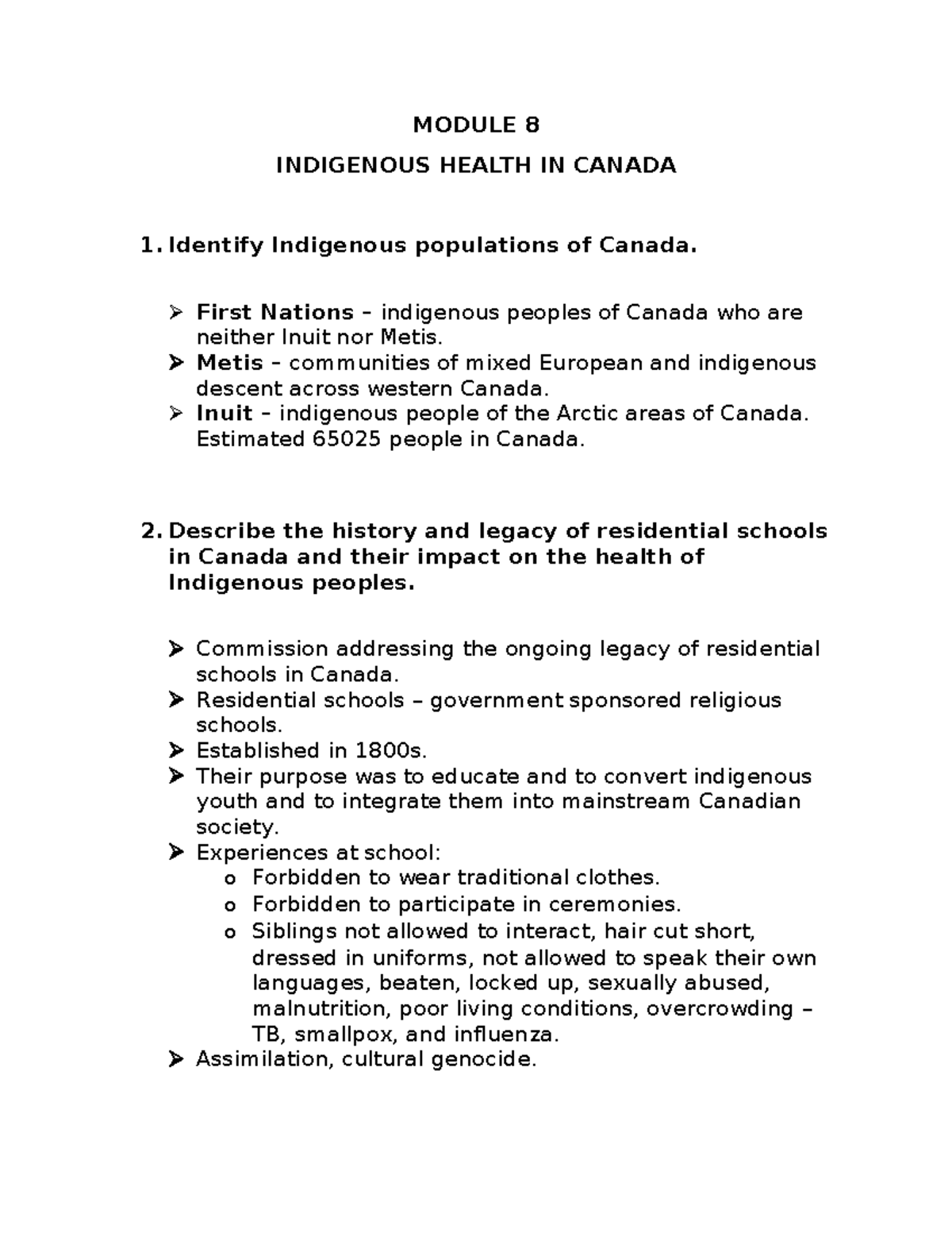 Module 8 - Indigenous Health - MODULE 8 INDIGENOUS HEALTH IN CANADA ...