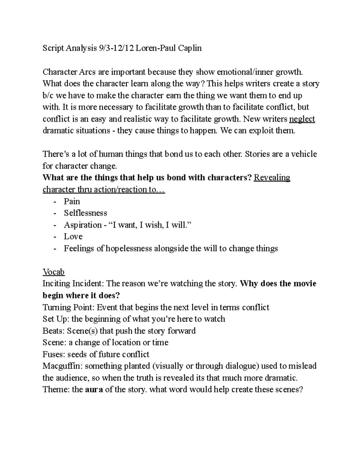 Script Analysis Loren-Paul Caplin - NSRW 2800 - COM - StuDocu