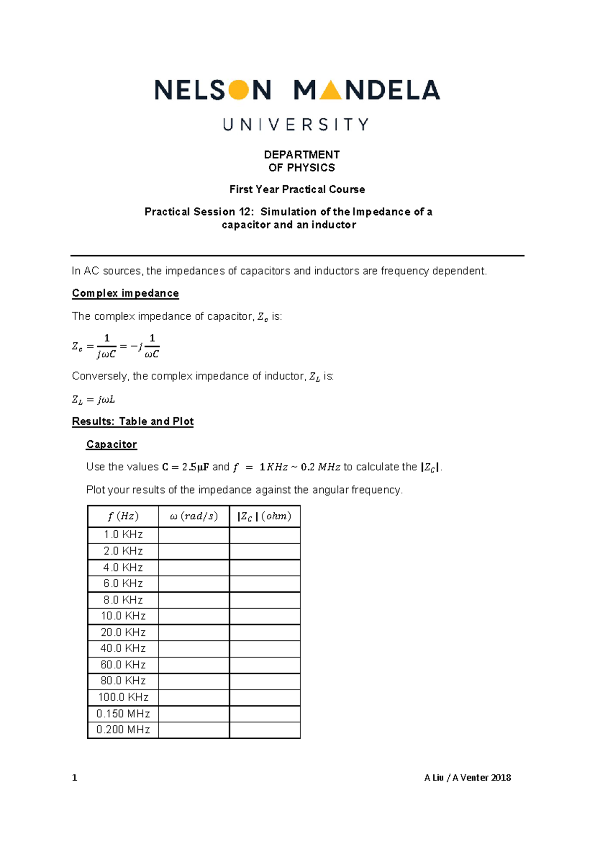 Exp12 (PPA12) The RC Filter Circuit 2024 DEPARTMENT OF PHYSICS First