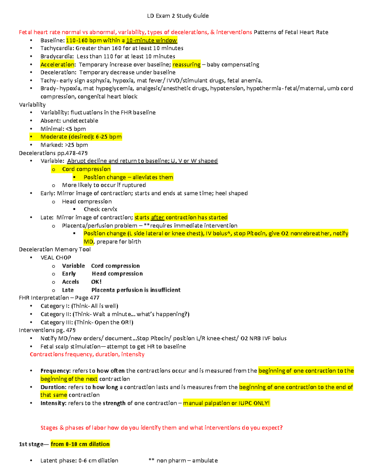 LD Exam 2 Study Guide Highlighted - NURB 3230 - NSU - StuDocu