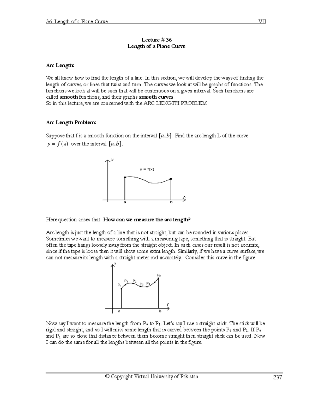 Lecture 36 Final practice 36 Length of a Plane Curve VU Lecture