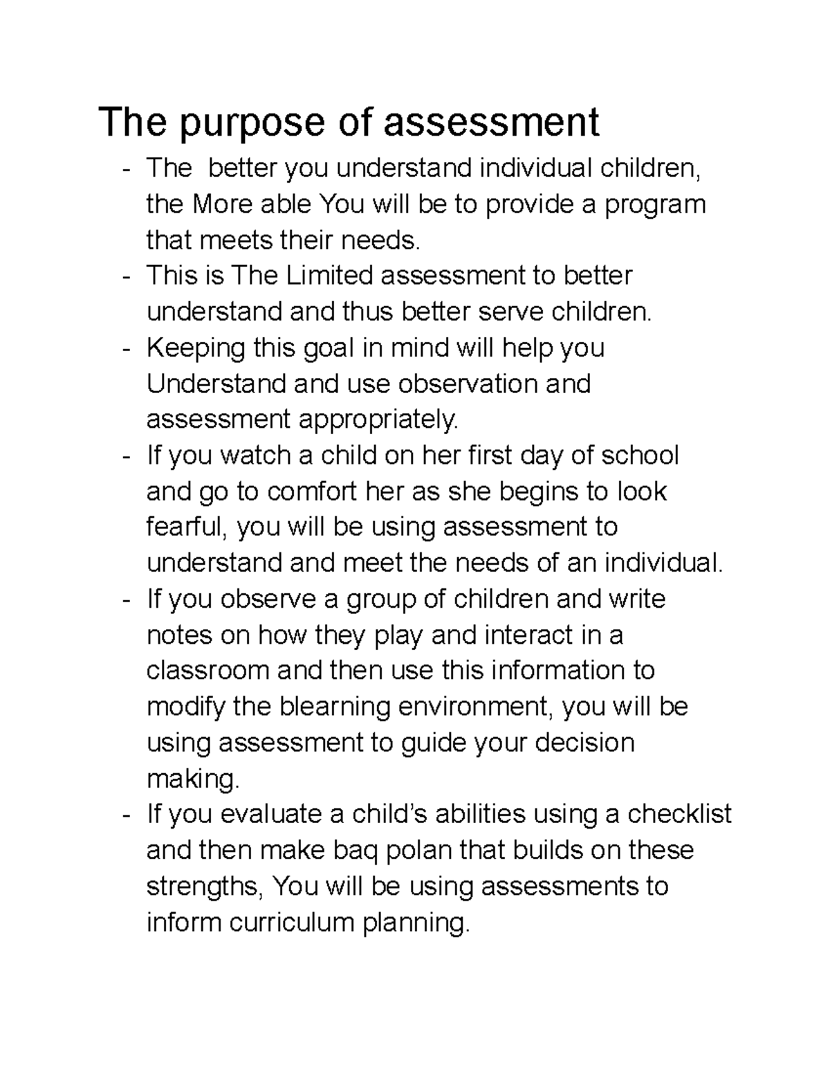 essay on the purpose of assessment