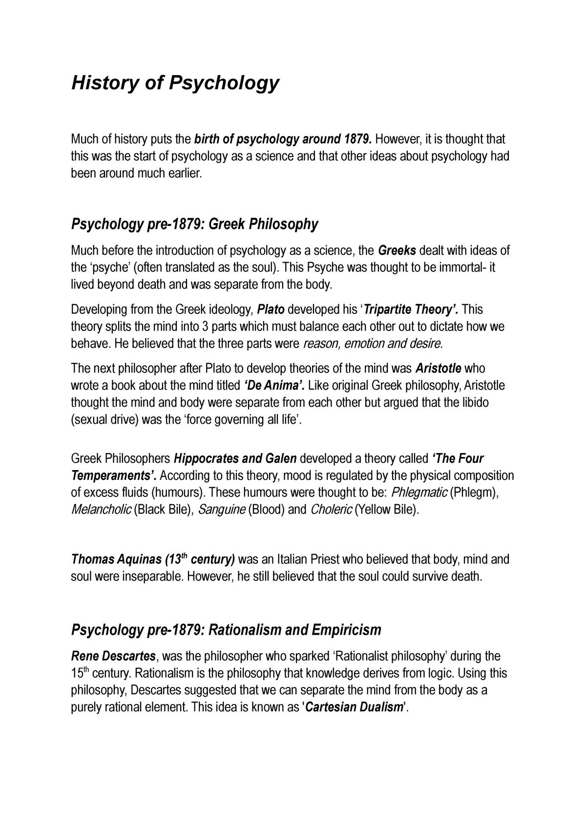 history of psychology assignment