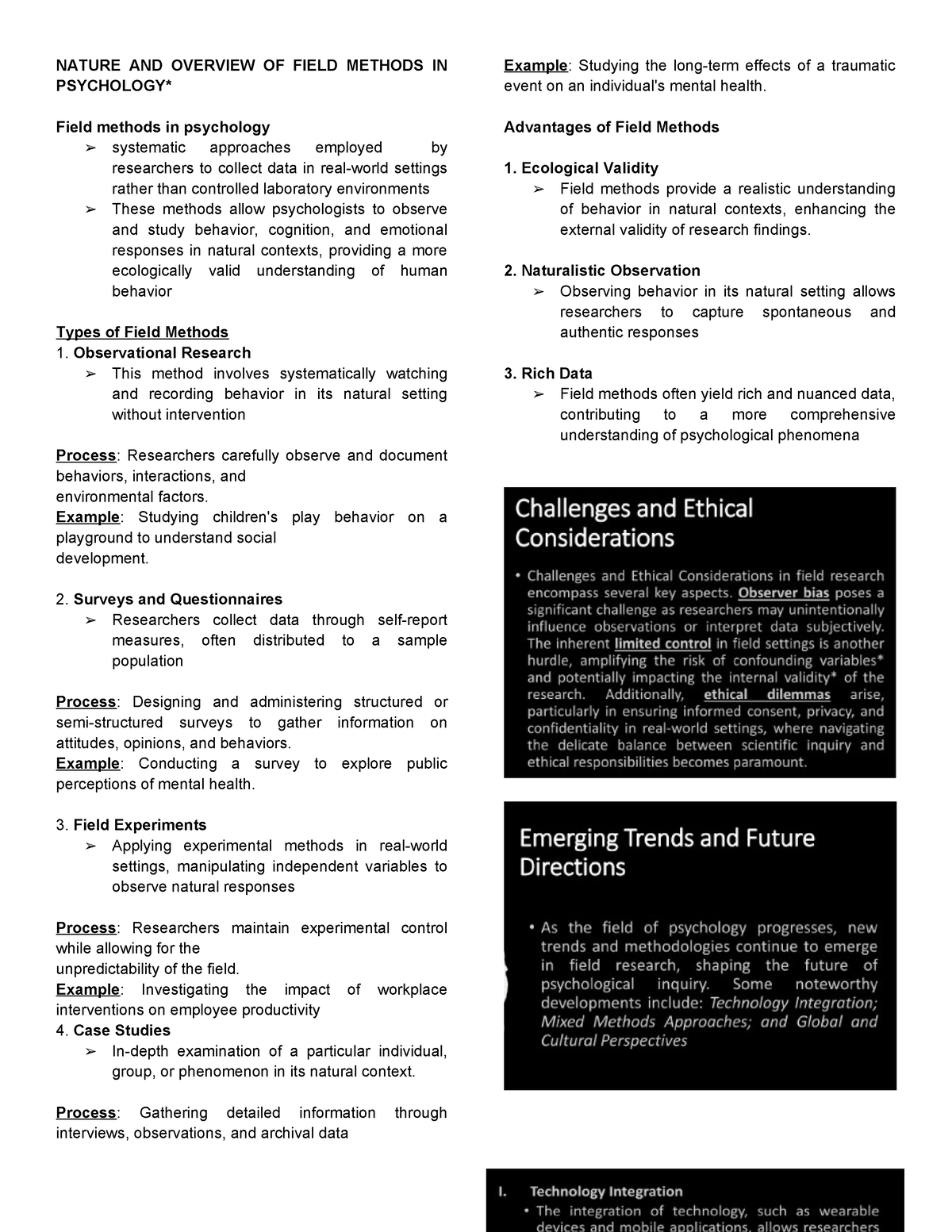 Field Methods In Psychology - Nature And Overview Of Field Methods In 