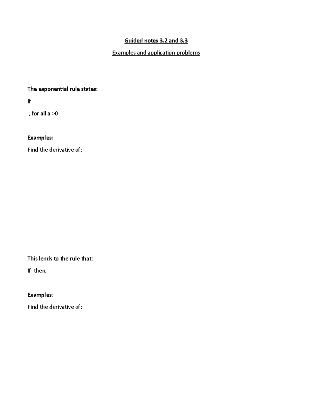 Guided notes 3 Examples and application problems The exponential rule