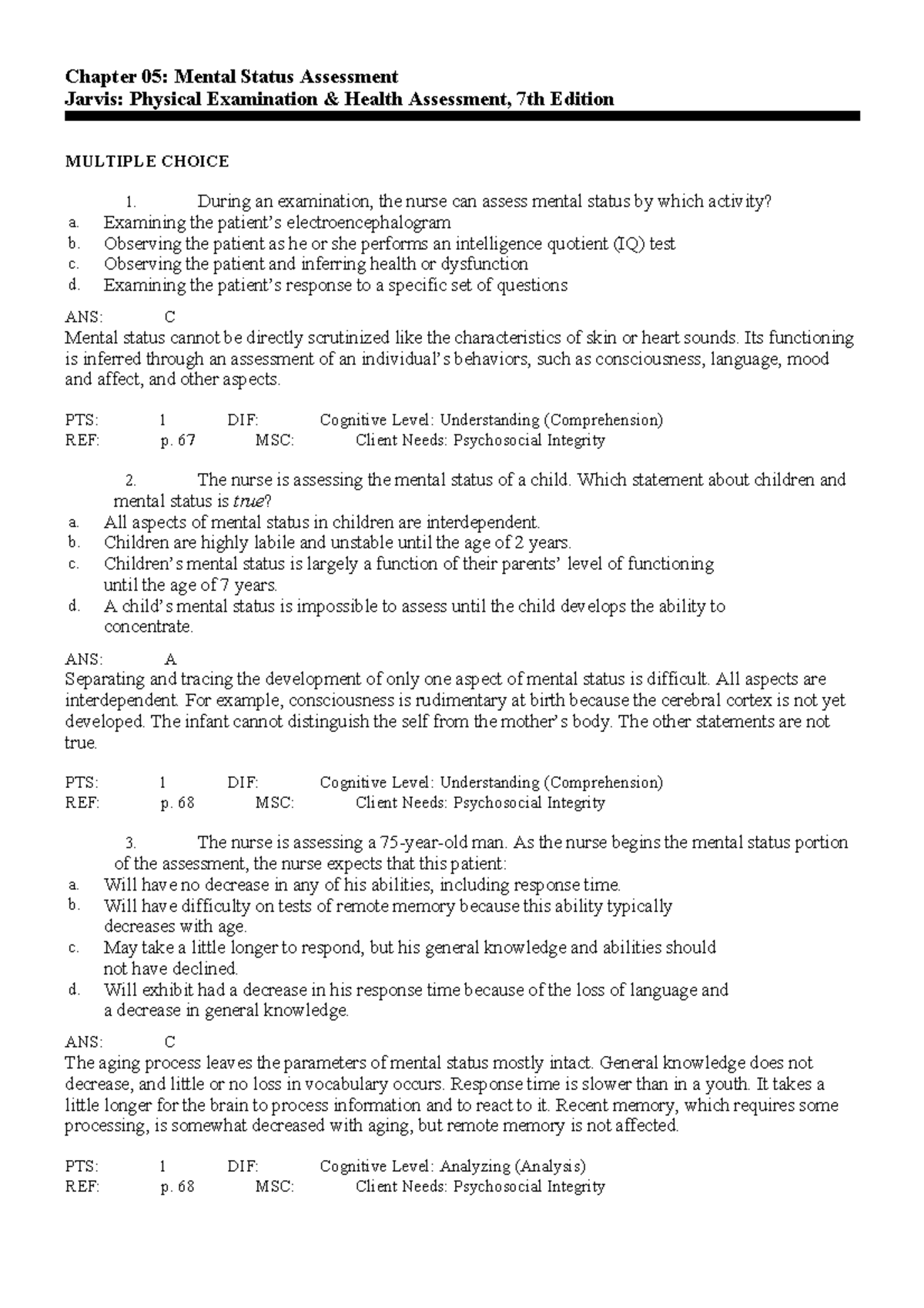 Chapter 5 Mental Status Assessment Jarvis Physical Examination Health ...