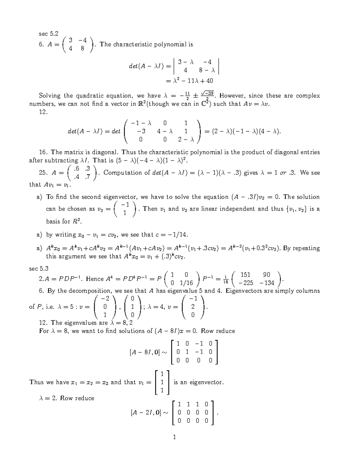 HW10 Ans Key - solutions to homework 10 - sec 5. 6= ( 3 − 4 4 8 ) . The ...