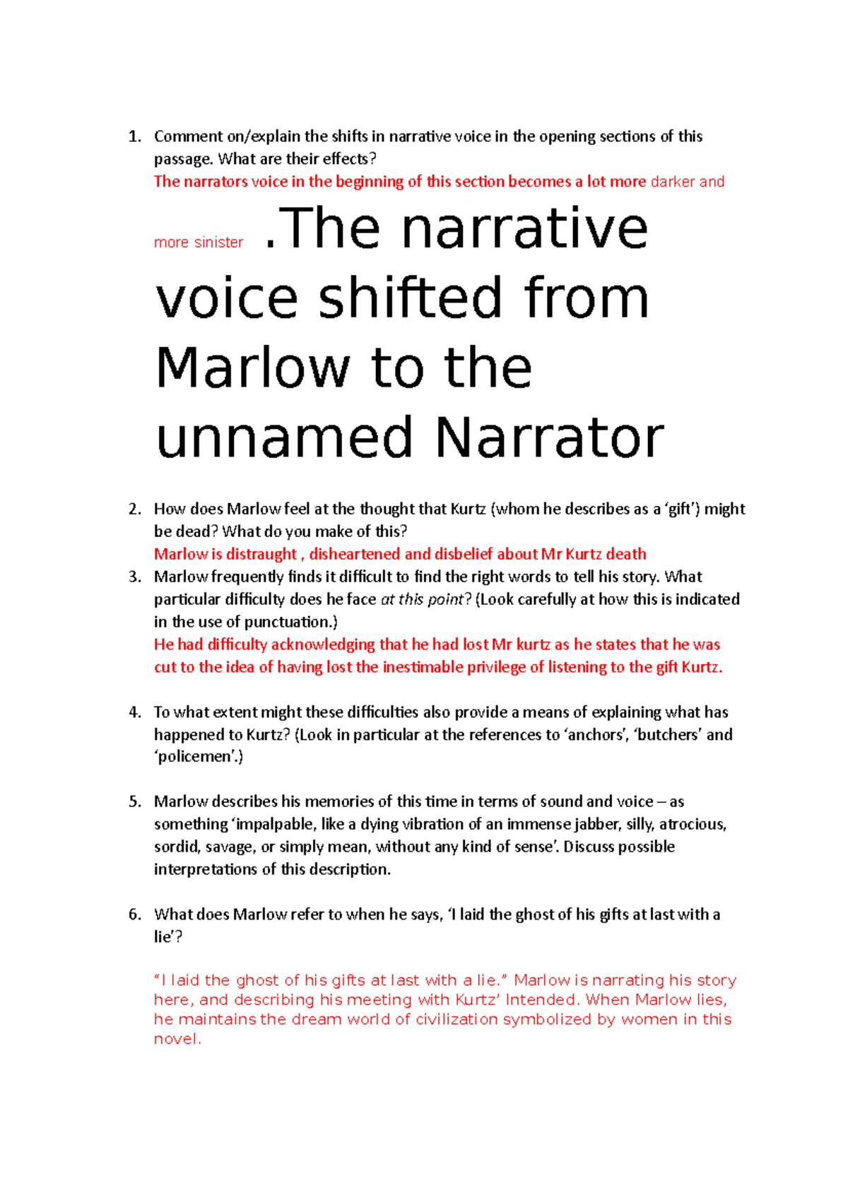 transcript analysis of heart of darkness - Comment on/explain the ...