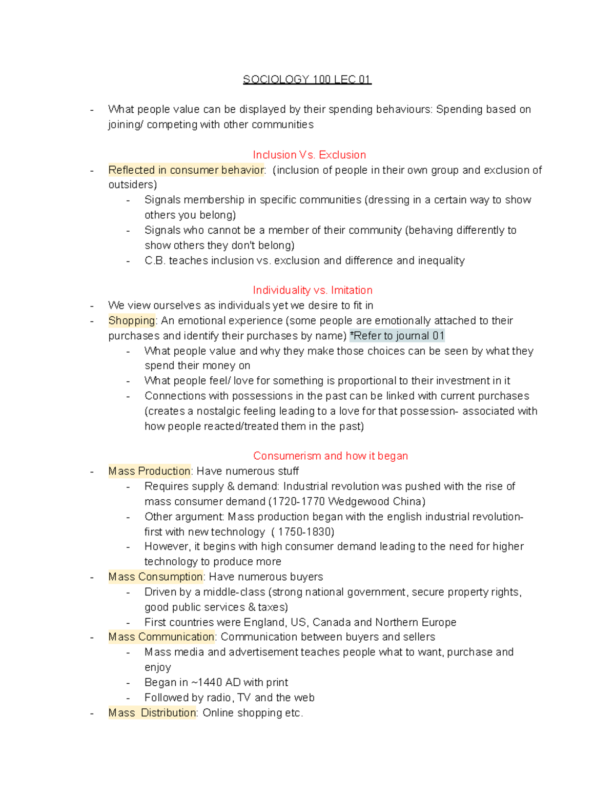 Sociology Notes - Textbook summary - SOCIOLOGY 100 LEC 01 What people ...