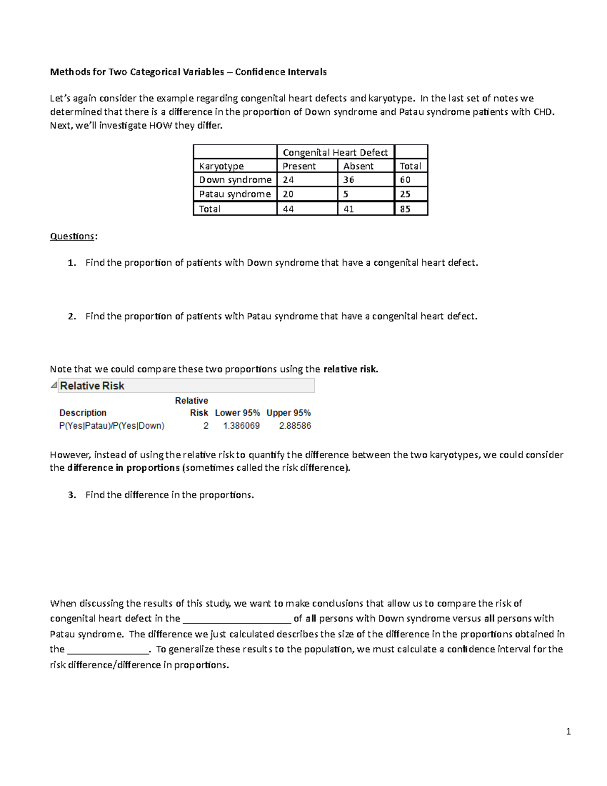 Categorical - Difference CI lecture notes - Methods for Two Categorical ...