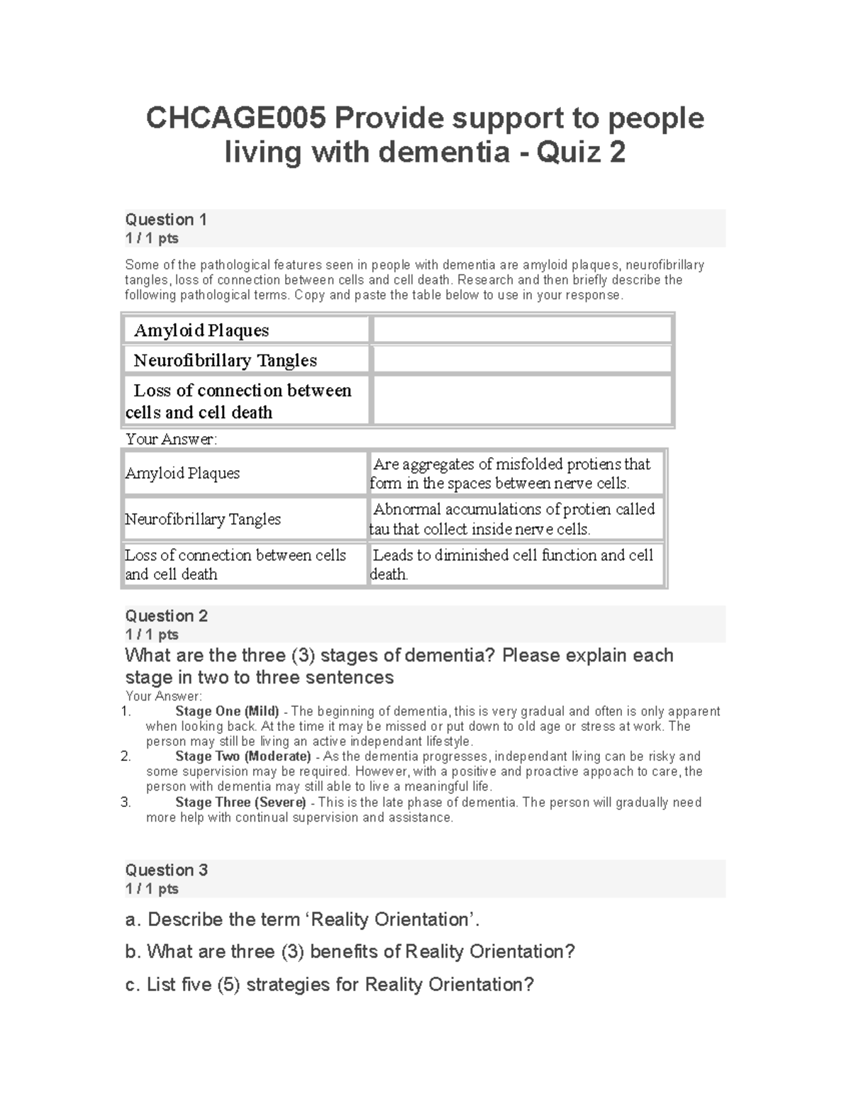 Chcage 005 Provide support to people living with dementi Quiz 2
