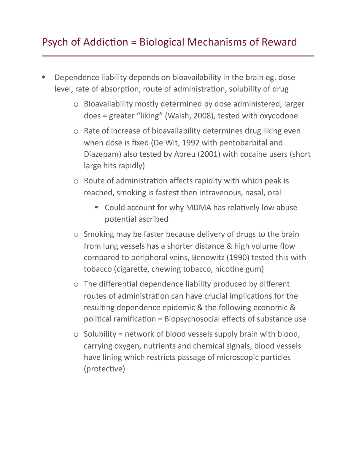 Biological mechanisms of reward - Psych of Addiction = Biological ...