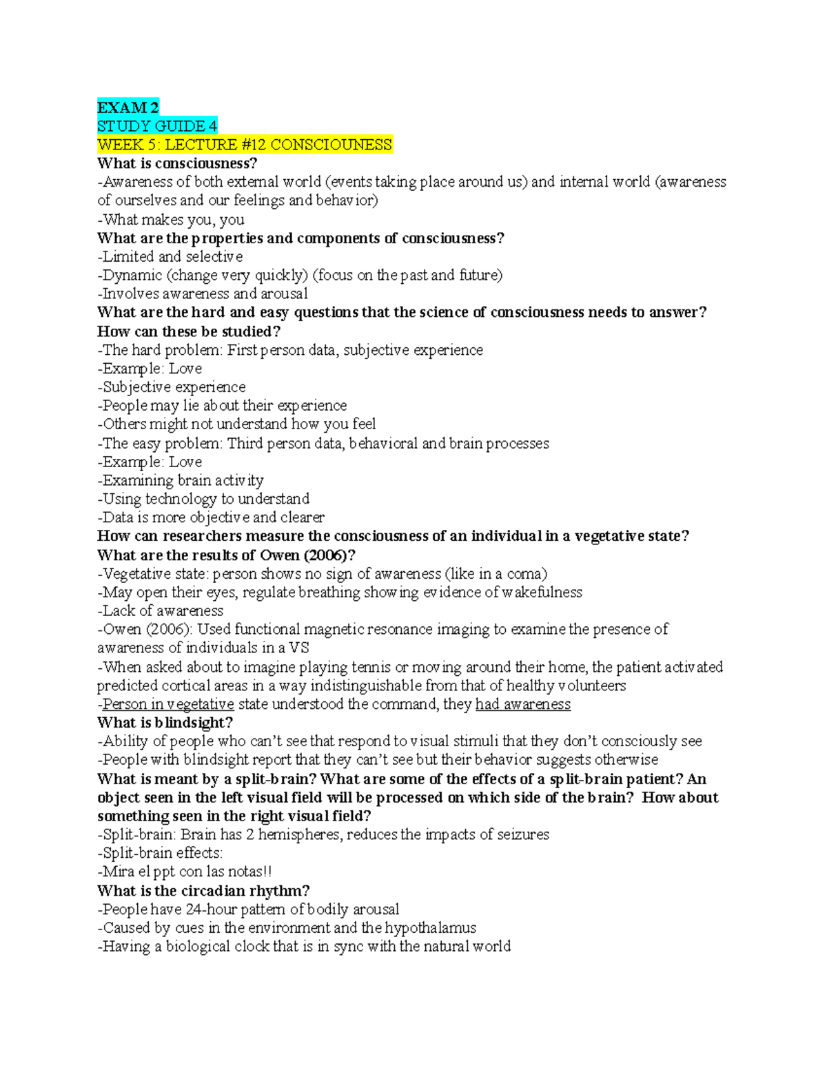 Psych 1101 exam 2 - Summary of the class and study guide - EXAM 2 STUDY ...