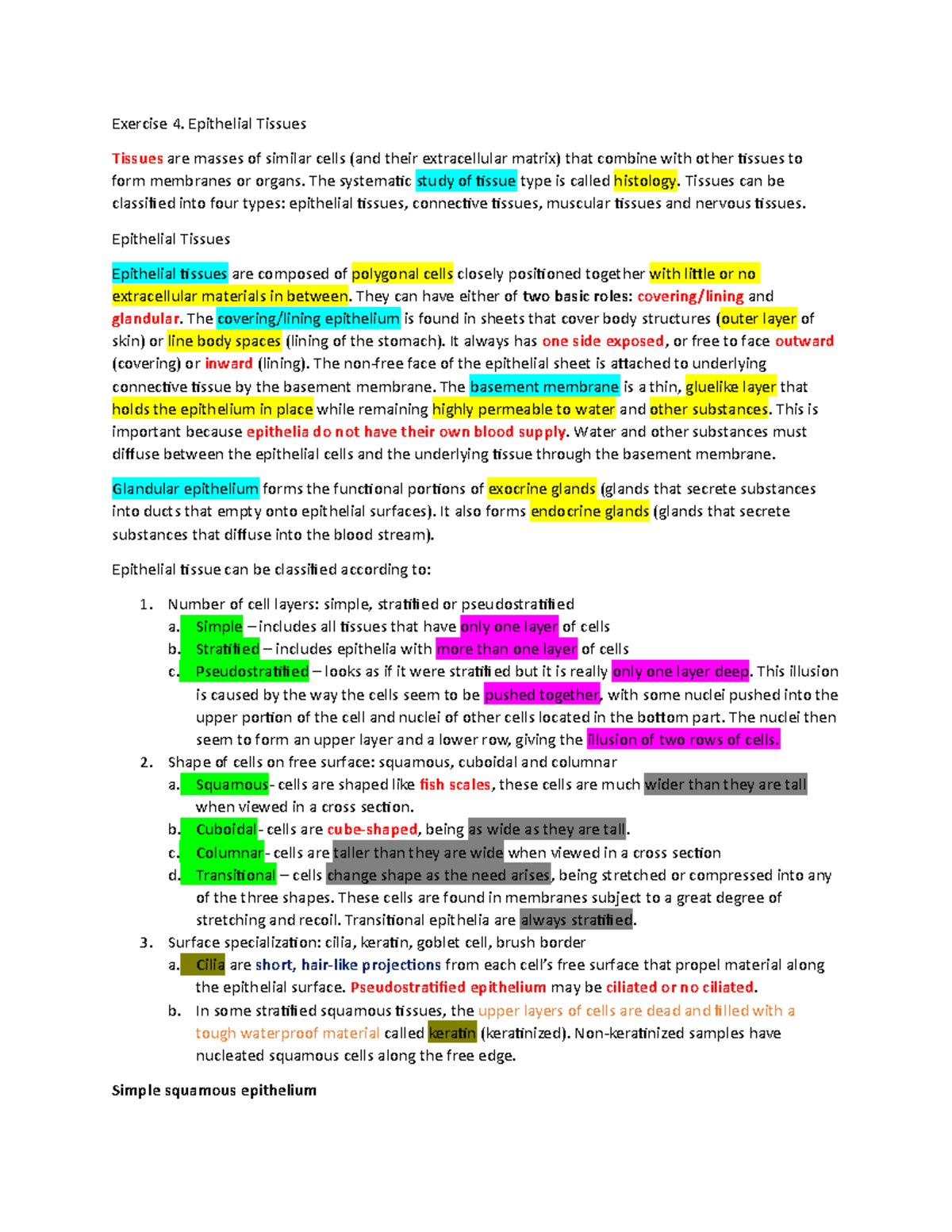 LAB- Notes-2 - Epithelial Tissues; Connective Tissues; Muscle and Nerve ...