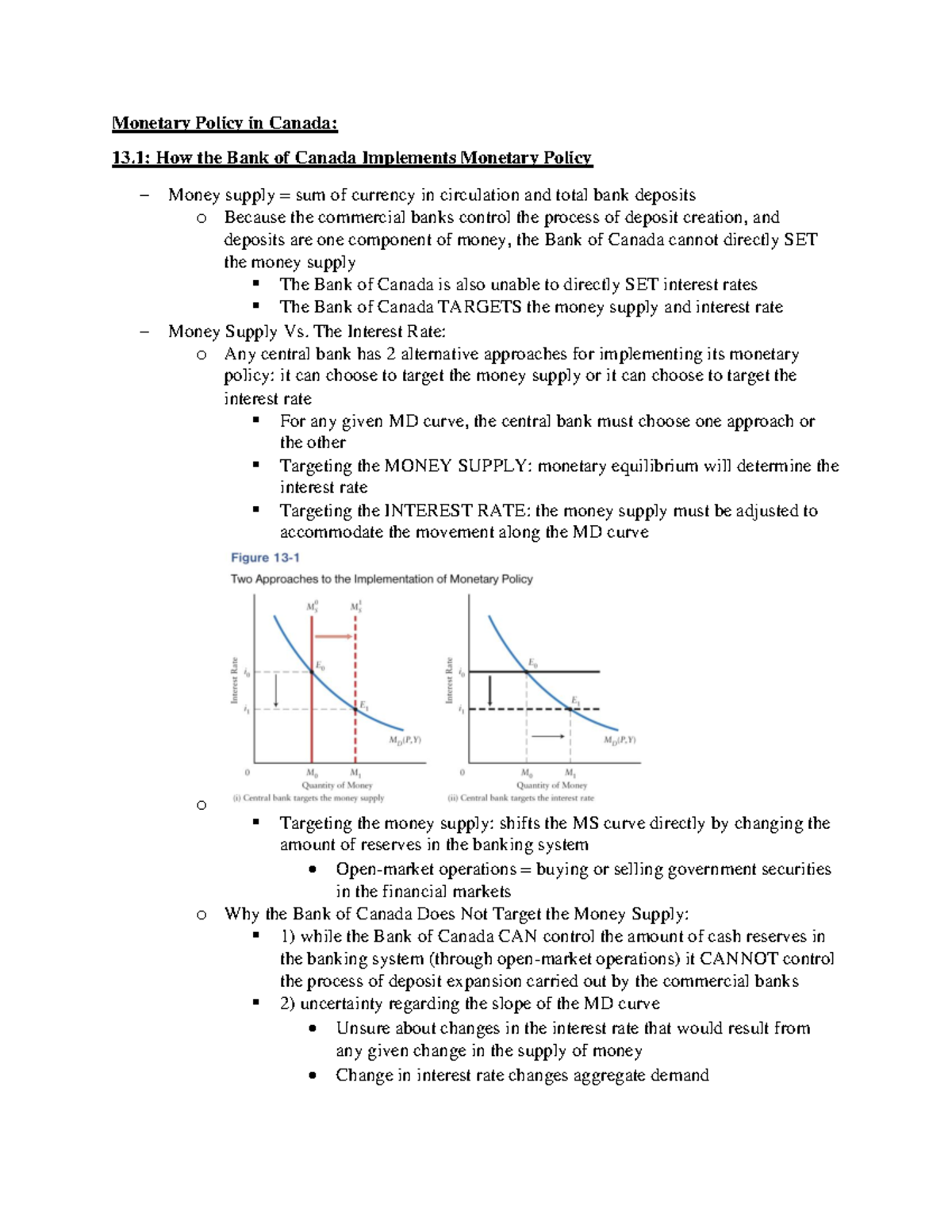 ECON 209 CH 13 reading notes - Monetary Policy in Canada: 13: How the ...