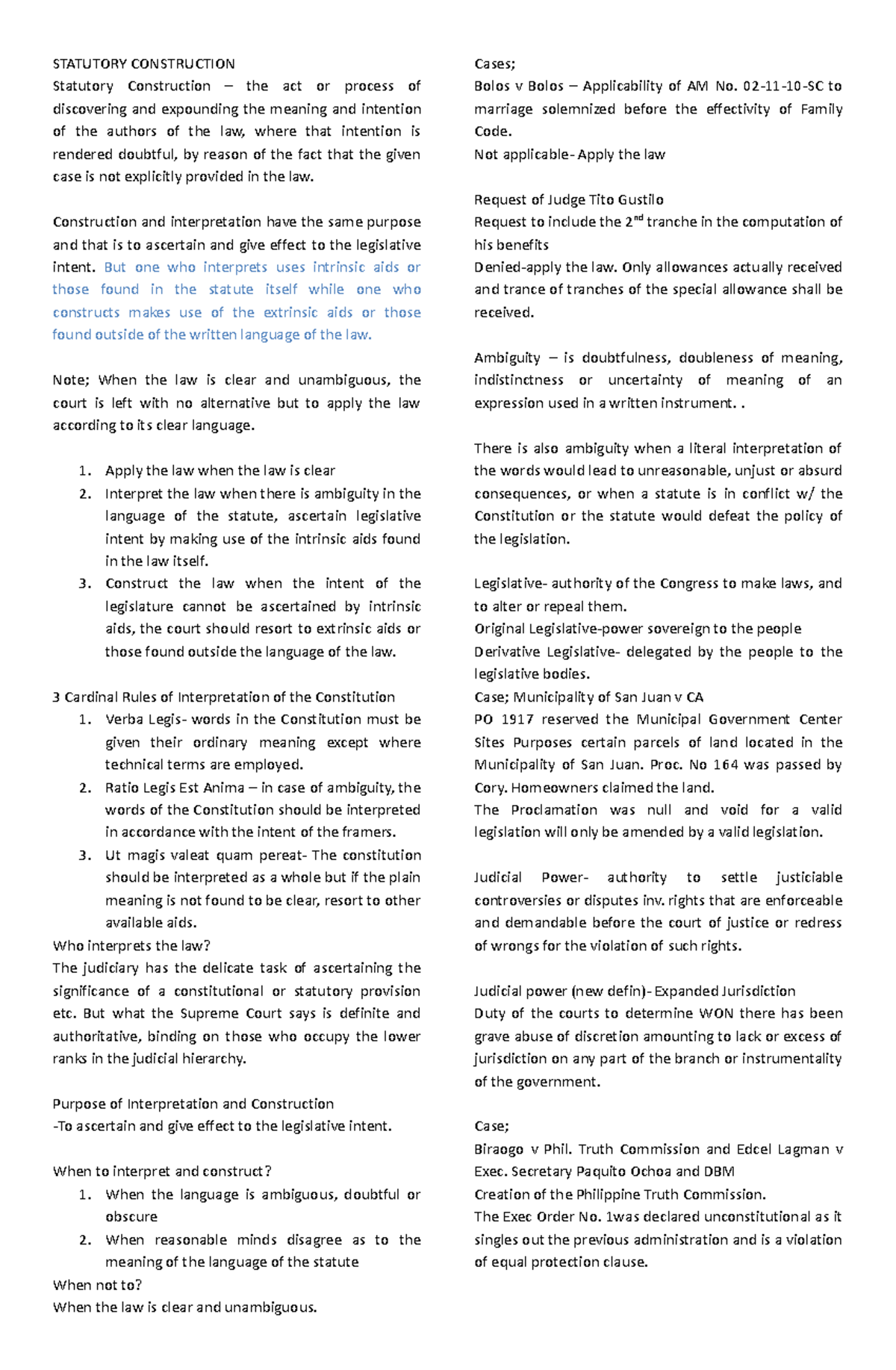 Statutory Construction Lecture 1 STATUTORY CONSTRUCTION Statutory