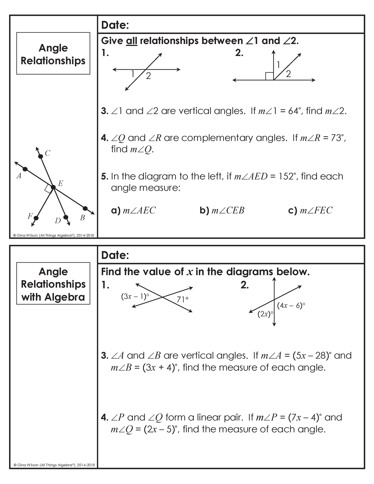 8.R2 Angle Relationships warmups - Date: Give all relationships between ...