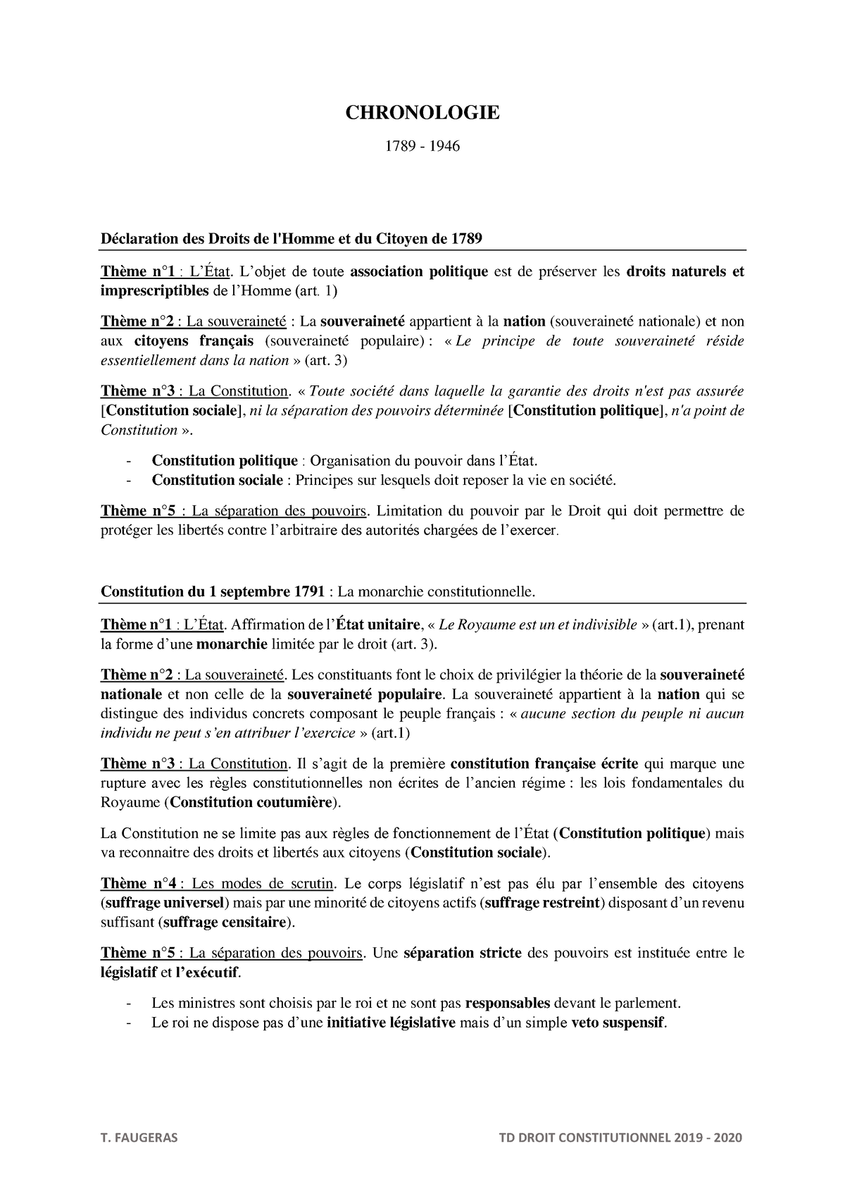 Fiche 7 - Chronologie Droit Constitutionnel (L1) - CHRONOLOGIE 1789 ...