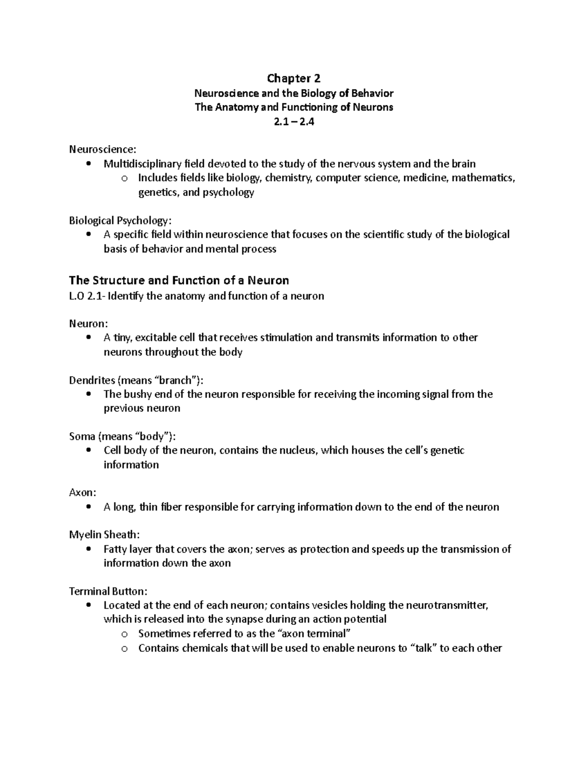 PSY 121- Chapter 2- Sections 2 - Chapter 2 Neuroscience and the Biology ...