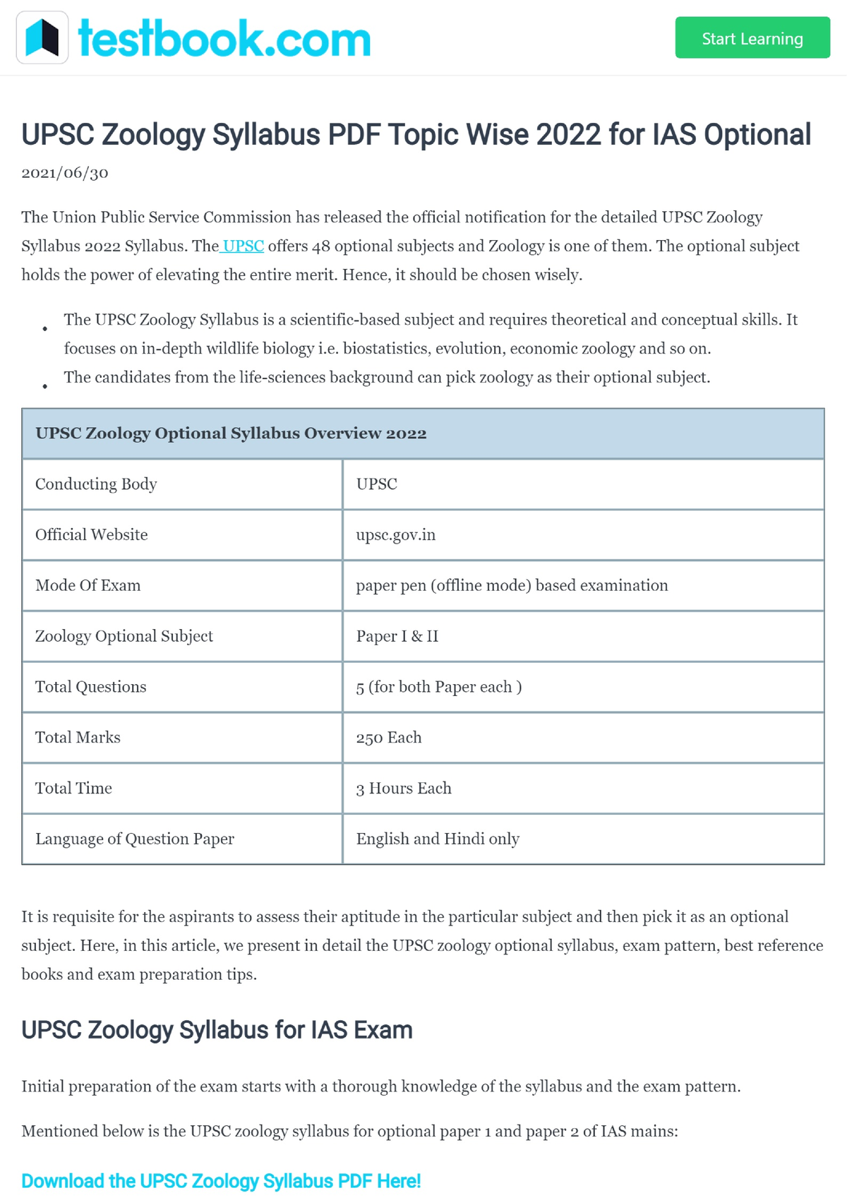 Zoology Syllabus For Upsc Ias Mains Exam Optional Paper - Fourier And ...