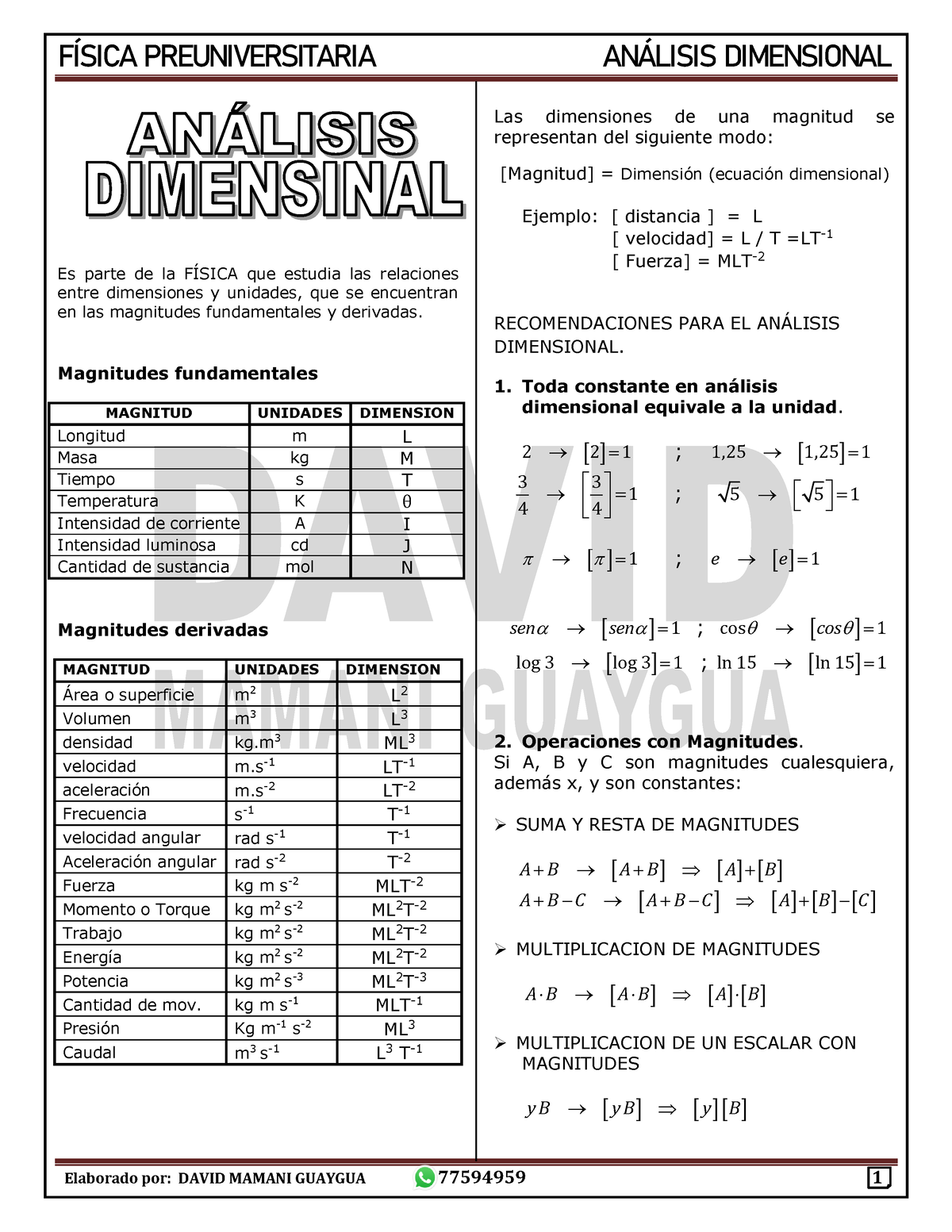 Análisis Dimensional - Fisica - Es parte de la FÍSICA que estudia las ...