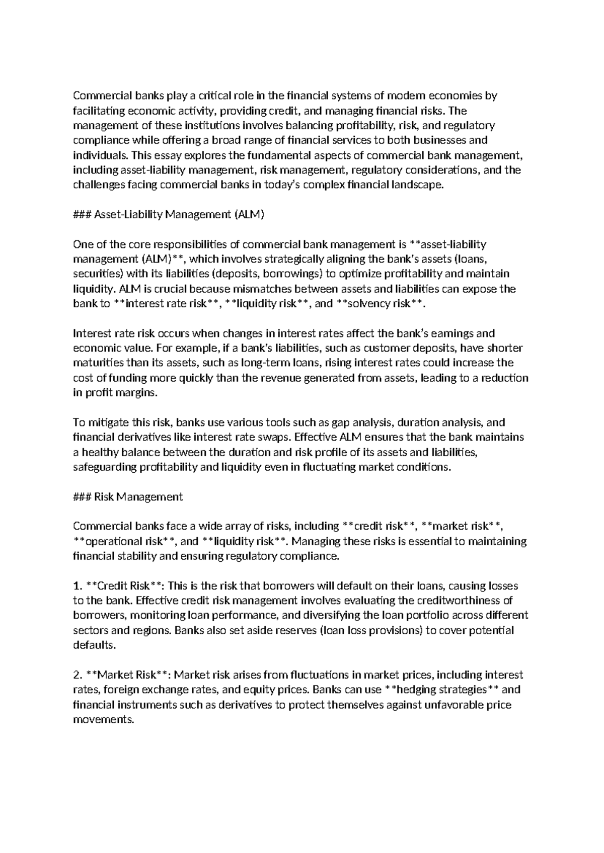 Commercial banks play a critical role in the financial systems of ...