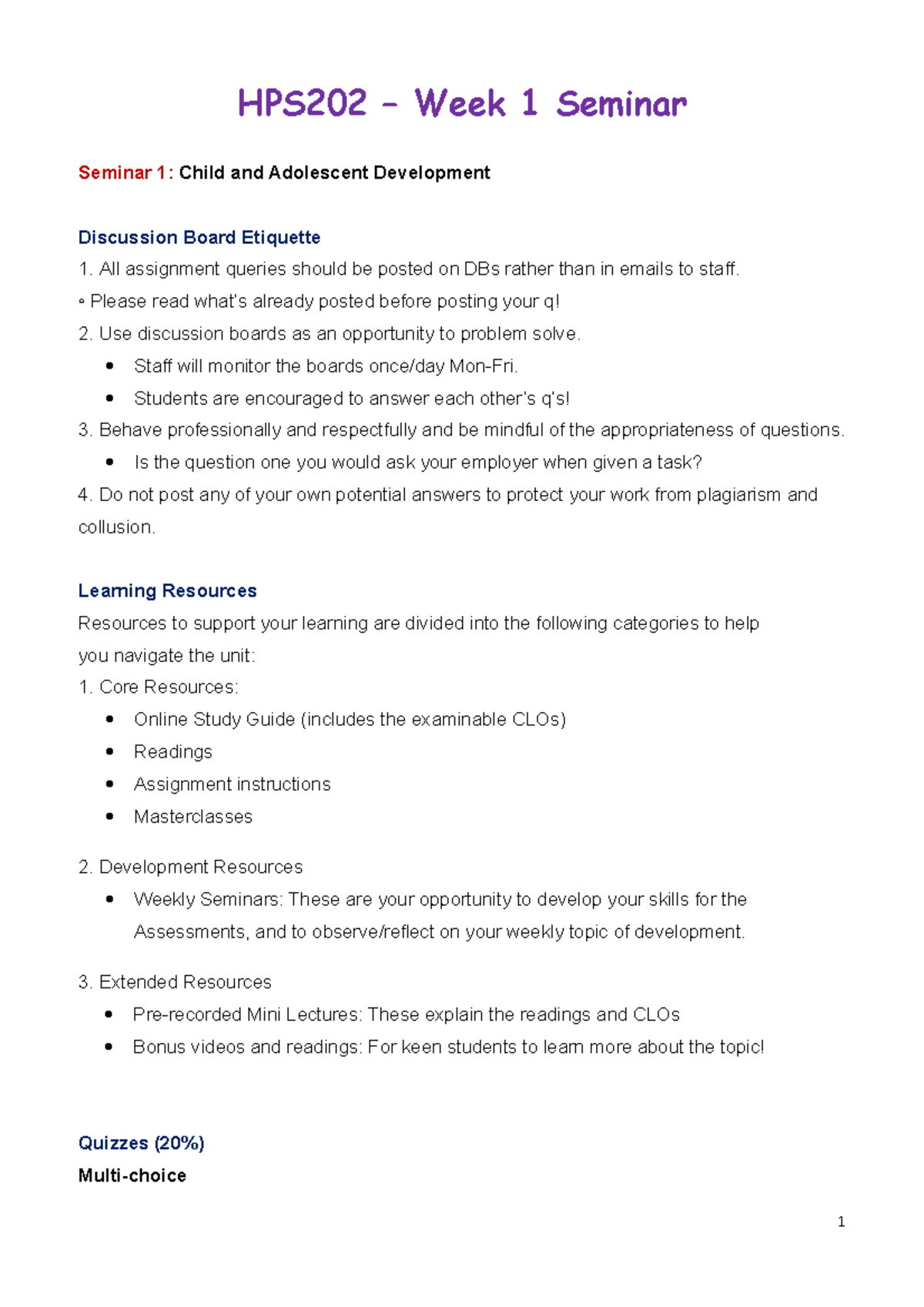 HPS202 Week 1 - Seminar Notes - HPS202 – Week 1 Seminar Seminar 1 ...