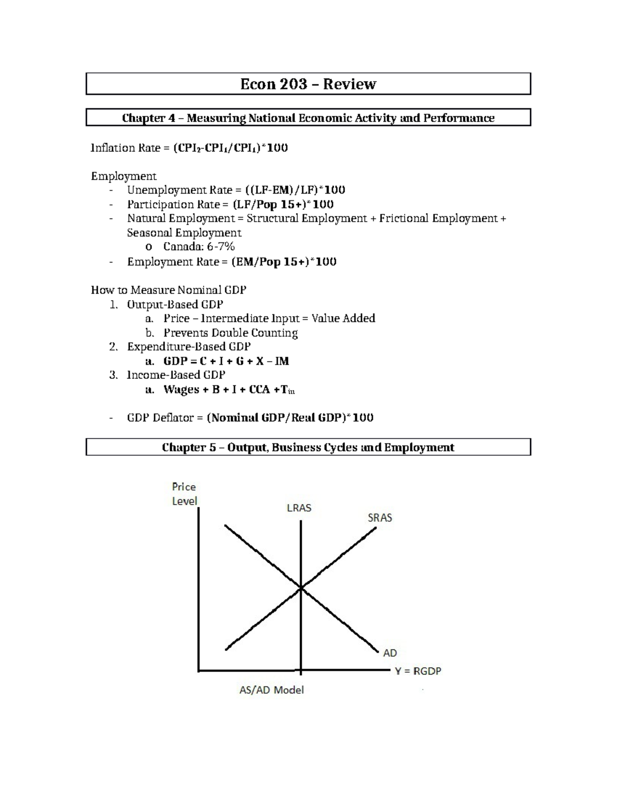 Econ 203 Review - Important Formulas And Concepts - Econ 203 – Review ...