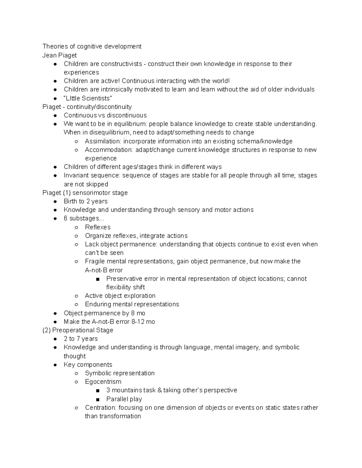 Psych - Theories of cognitive development Jean Piaget Children are ...