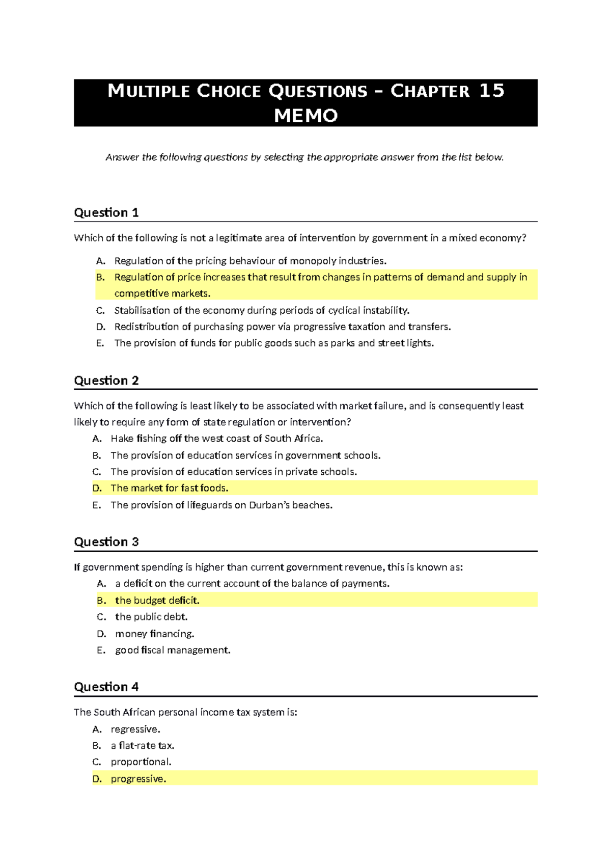 Economics MCQ Chpt 15 To 18 21 MEMO - MULTIPLE CHOICE QUESTIONS ...