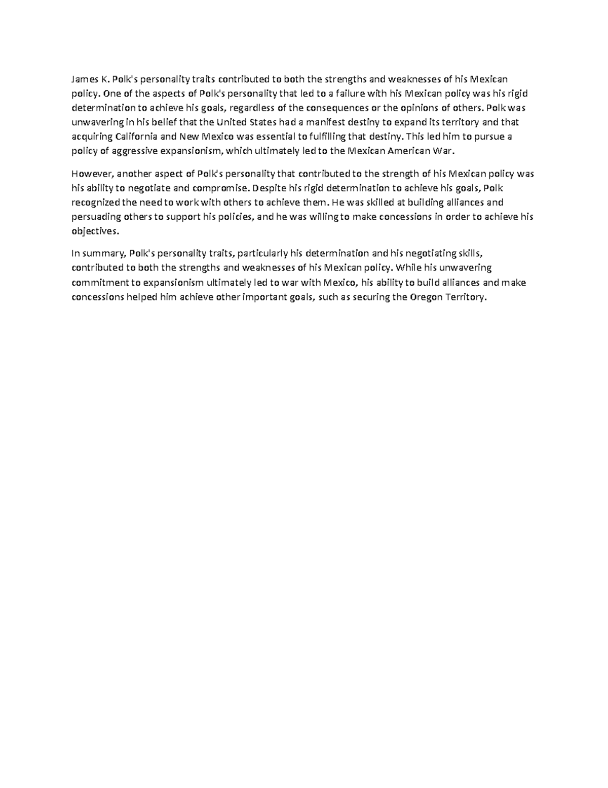 Forgin policy on Mexico - James K. Polk's personality traits ...