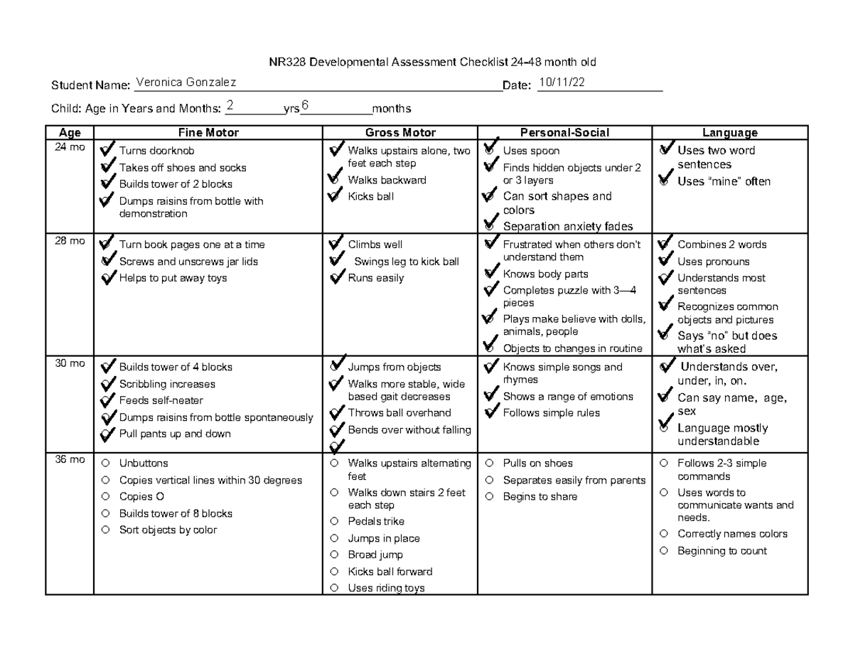 10:11 Developmental Assessment Checklist 24-48 months - NR328 ...