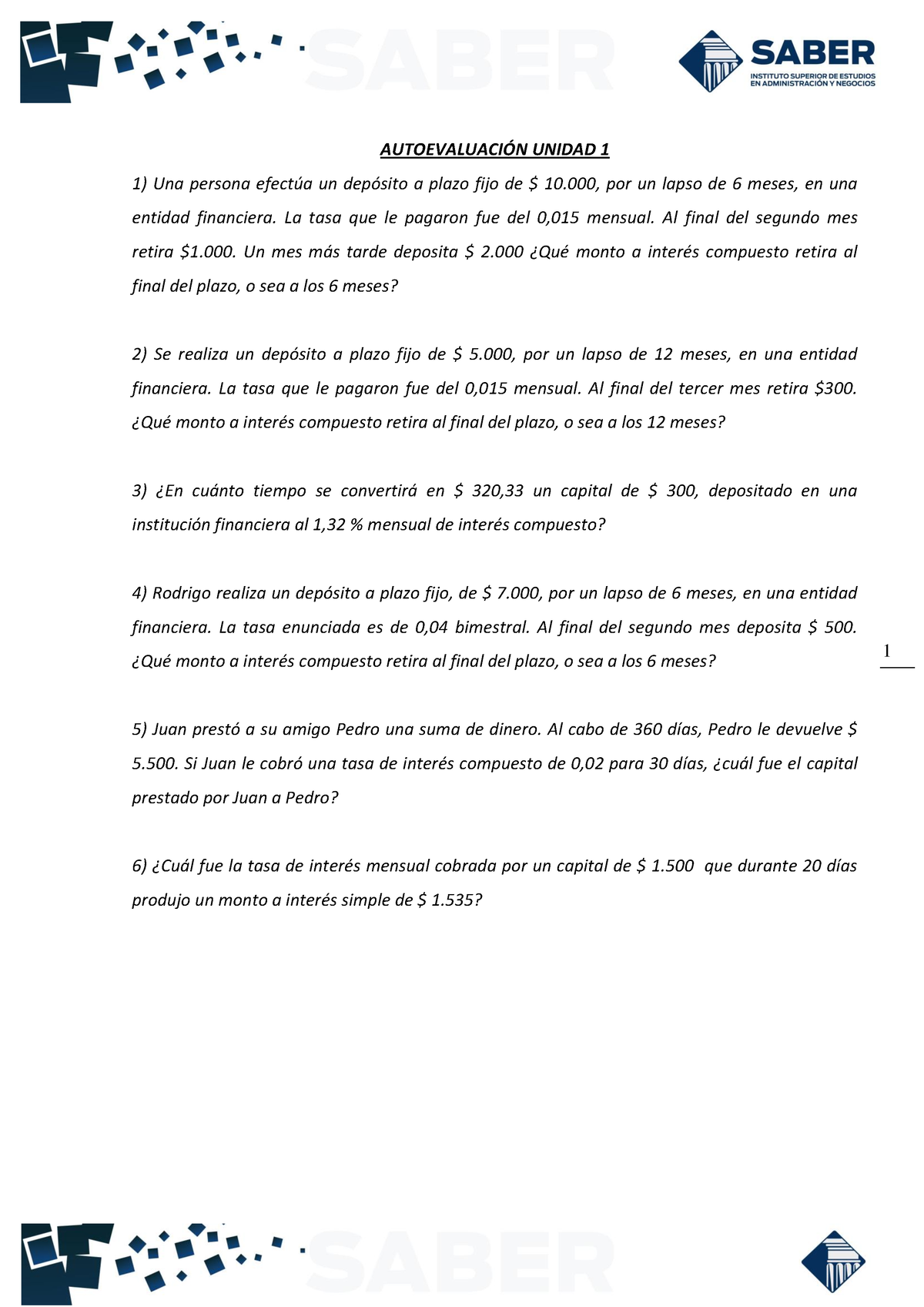 Autoevaluación Unidad 1 - 1 AUTOEVALUACI”N UNIDAD 1 Una Persona Efect ...