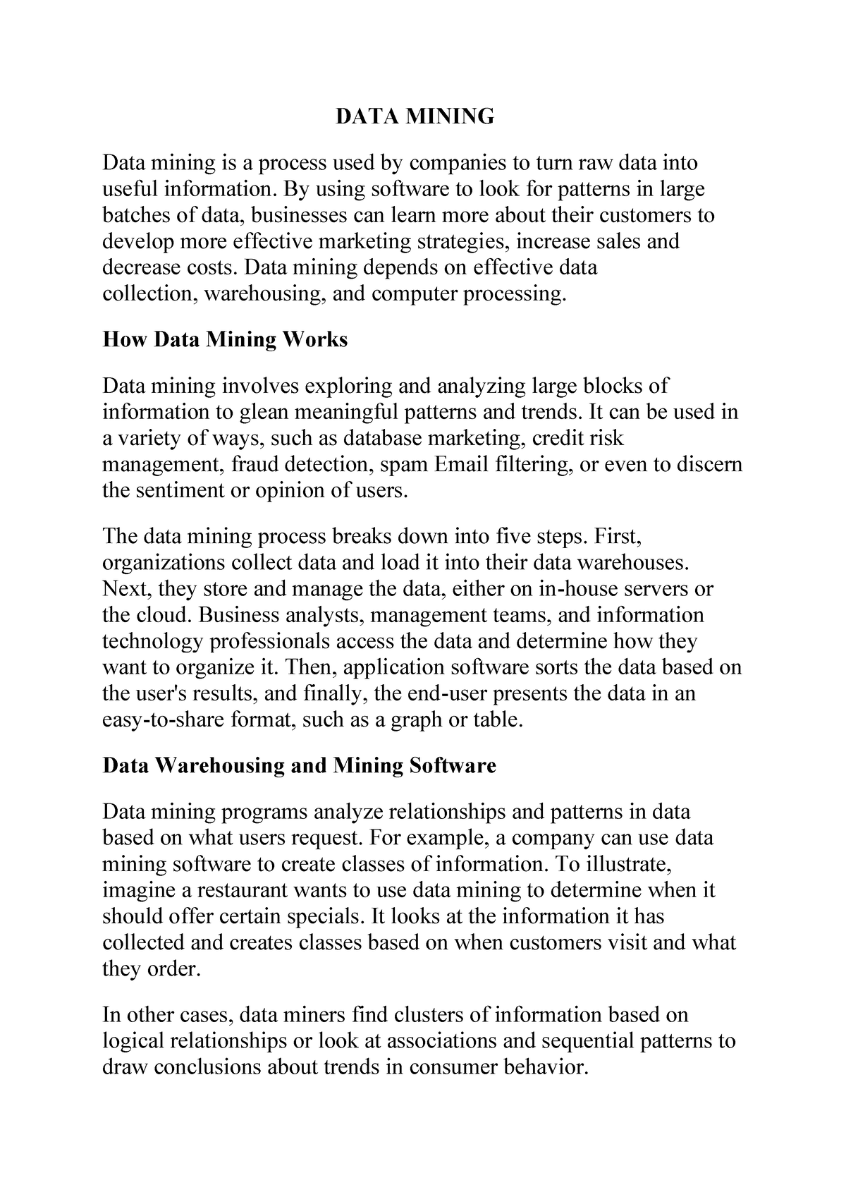 DATA Mining - Lecture Notes 1 - DATA MINING Data Mining Is A Process ...