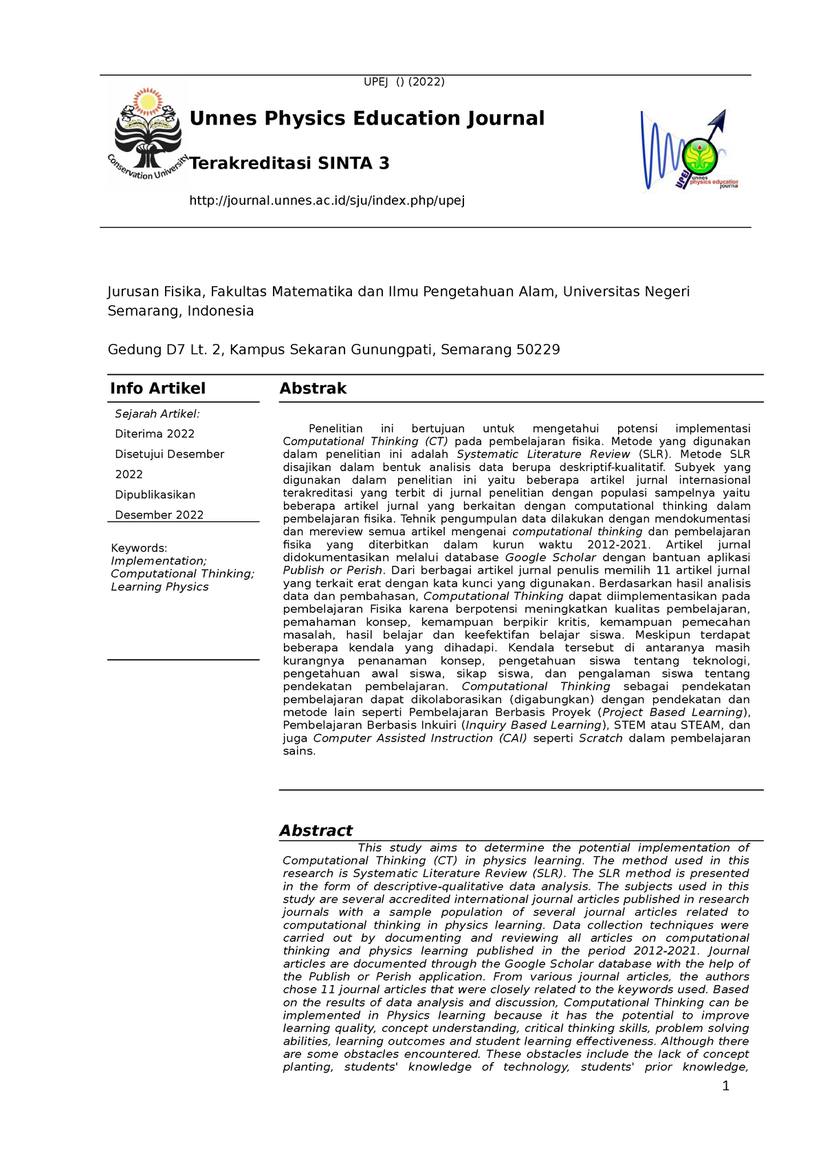 physics education journal article