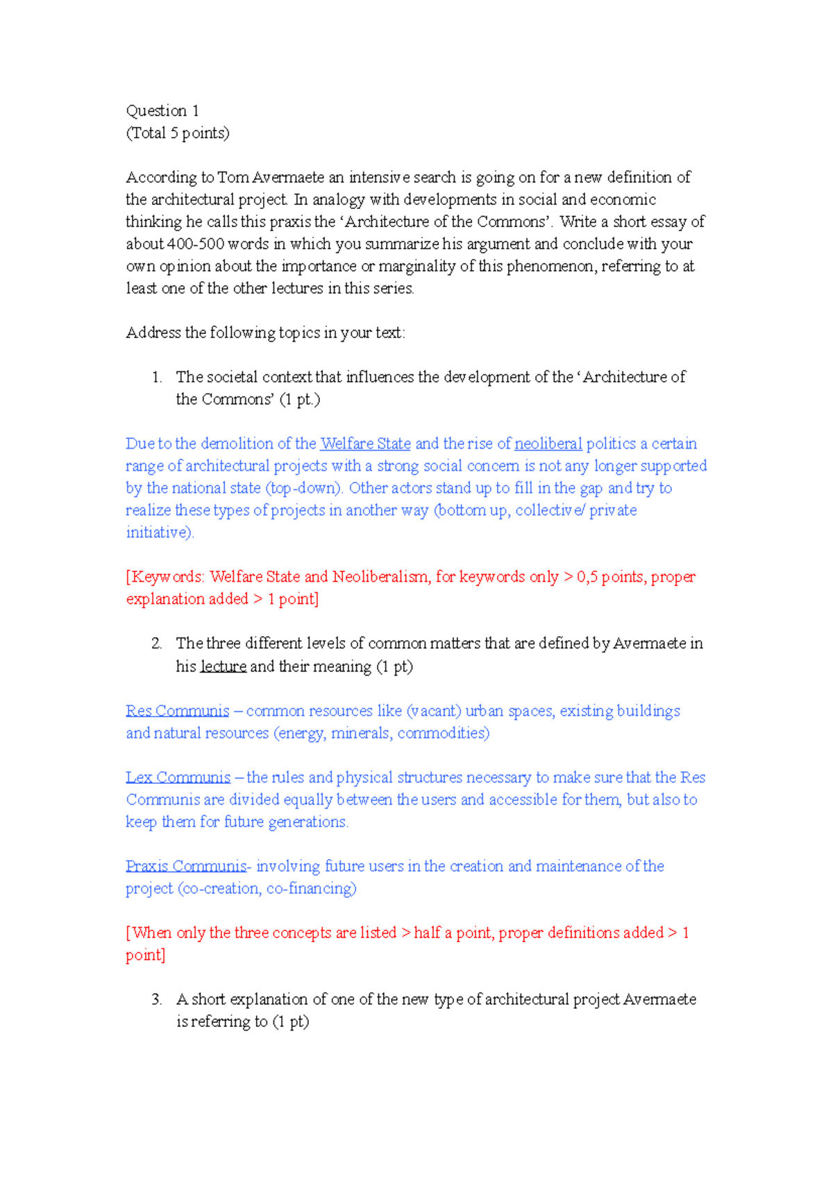 Exam AR01A060 Architectural Design Question 1 (Total 5 points) According to Tom Avermaete an