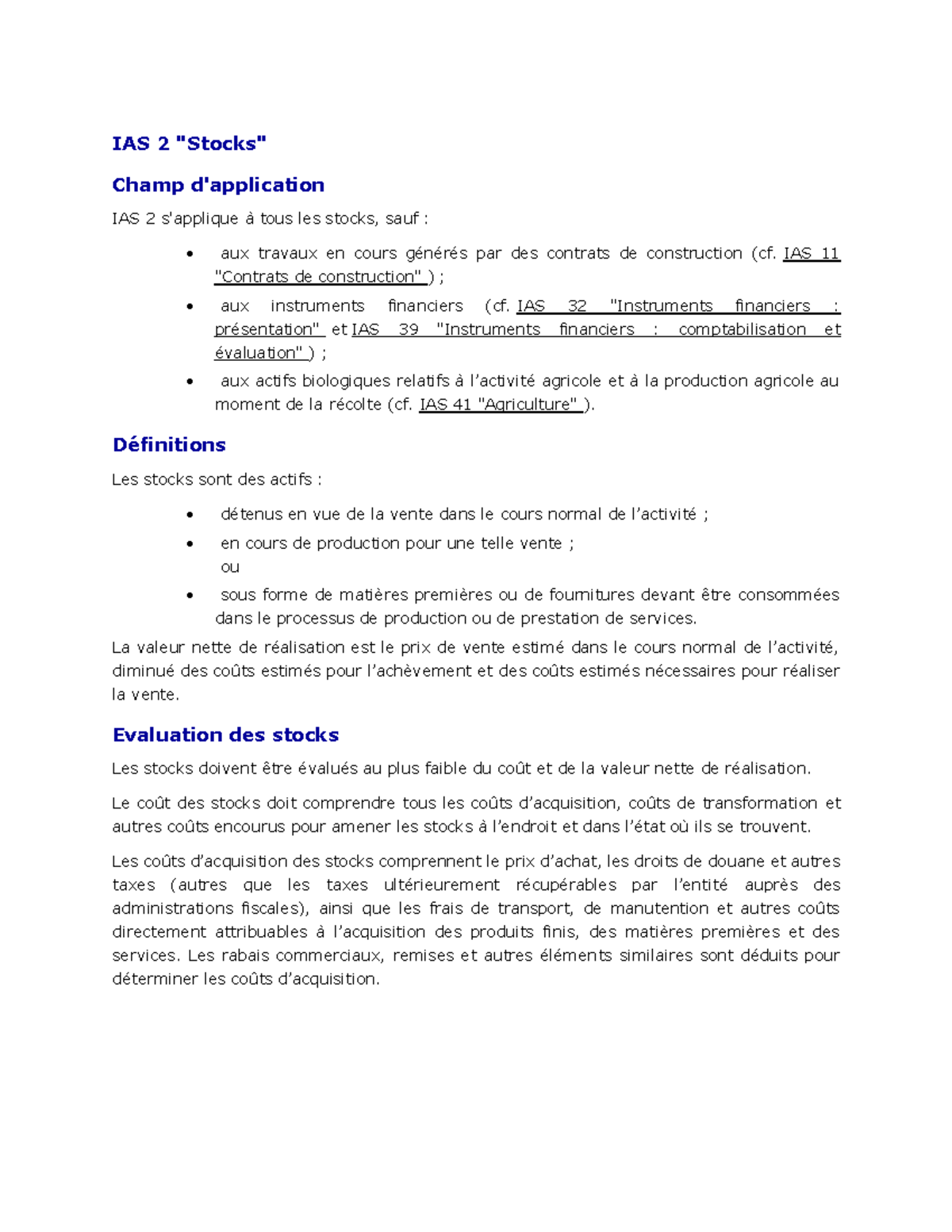 IAS 2 Resume Manuel CPA Canada - IAS 2 "Stocks" Champ d'application IAS ...