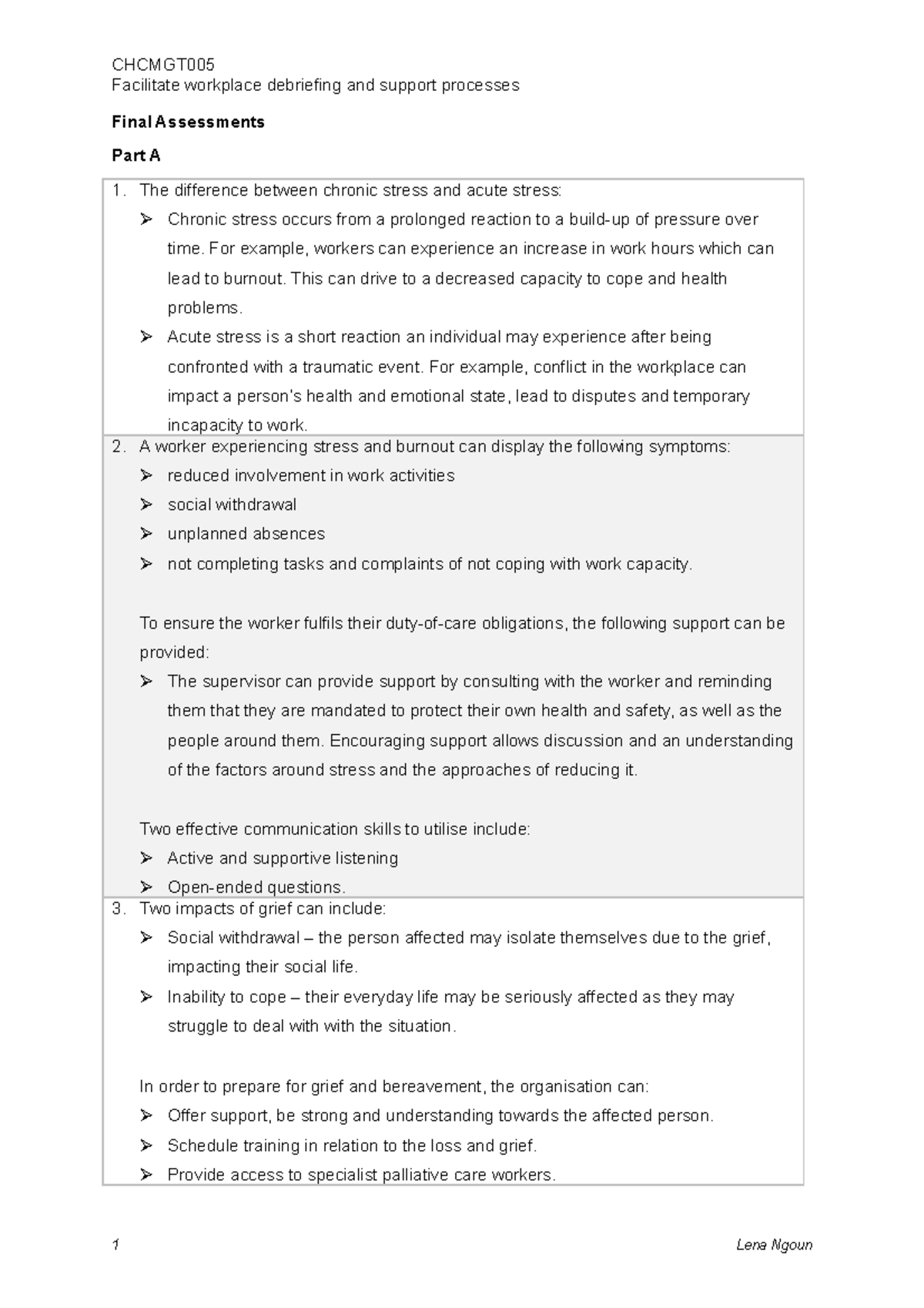 CHCMGT005 Facilitate Workplace Debriefing And Support Processes - Final ...