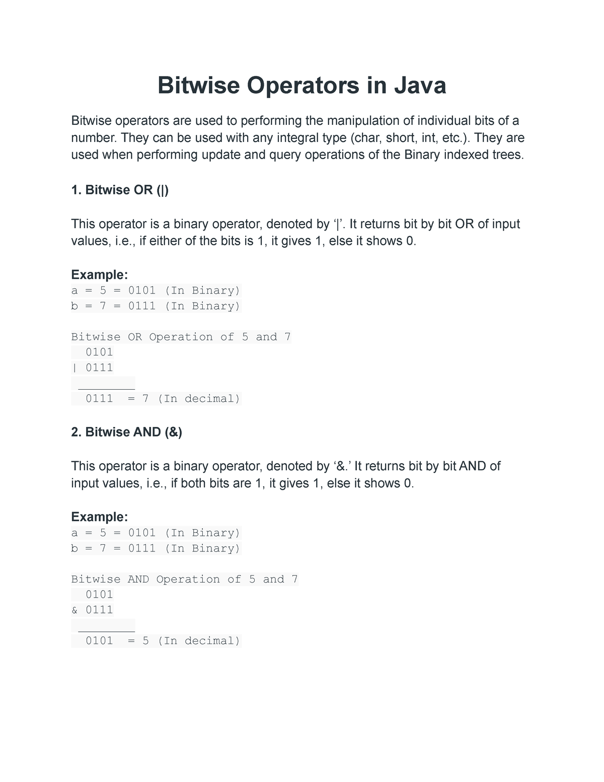 Bitwise Operators In Java - Bitwise Operators In Java Bitwise Operators ...