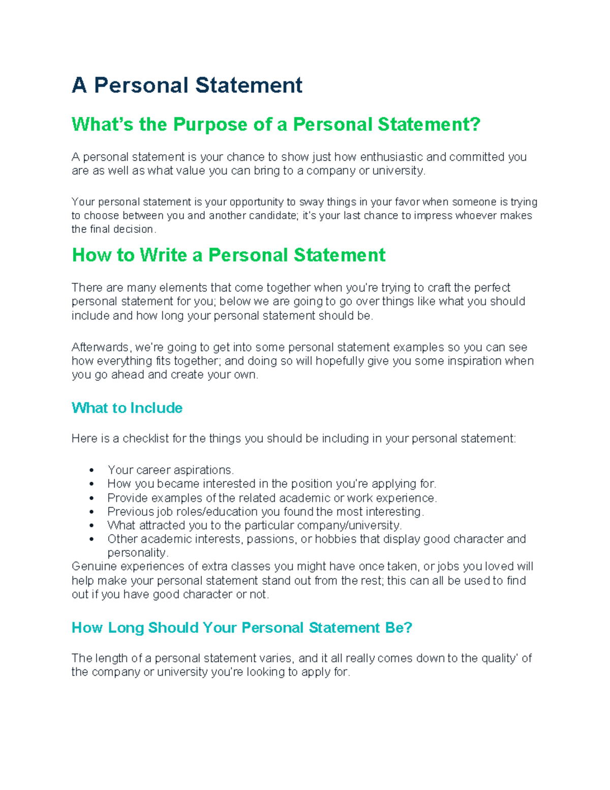 Personal statments - Teacher's notes - A Personal Statement What’s the ...